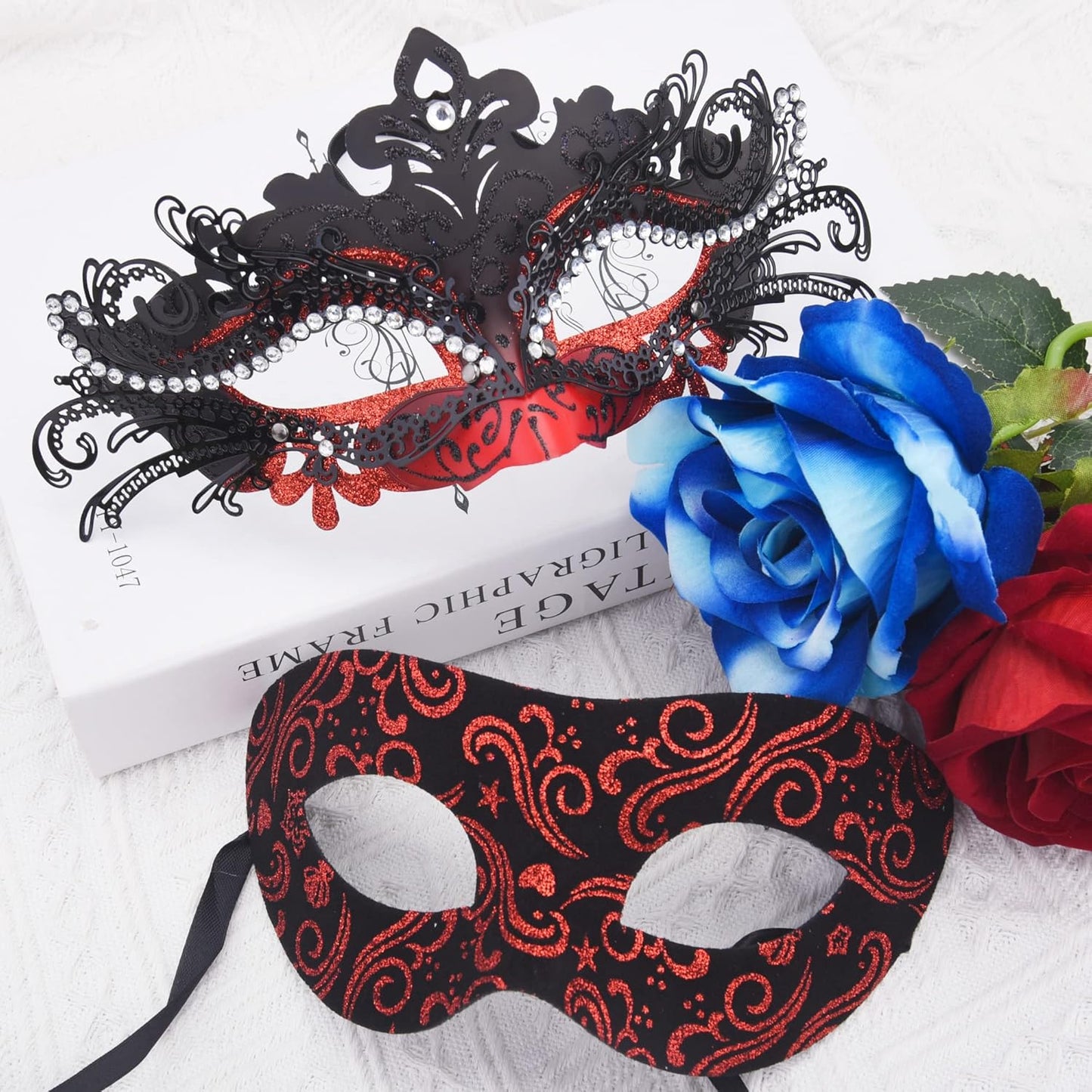 SIQUK Couple Masquerade Masks Metal Venetian Party Mask Halloween Costume Mask Mardi Gras Mask for Couples Women and Men