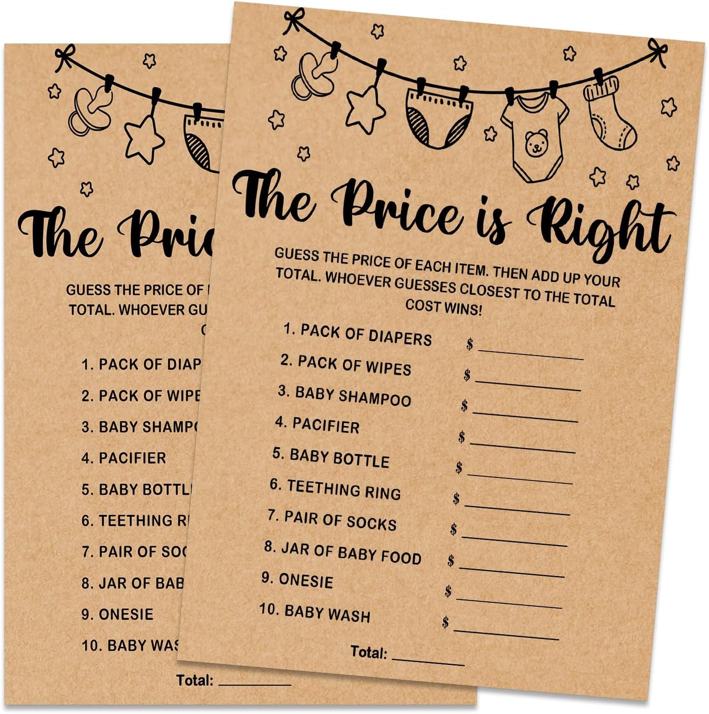 Baby Shower Game, The Price is Right, 30 Game Cards Included, Kraft