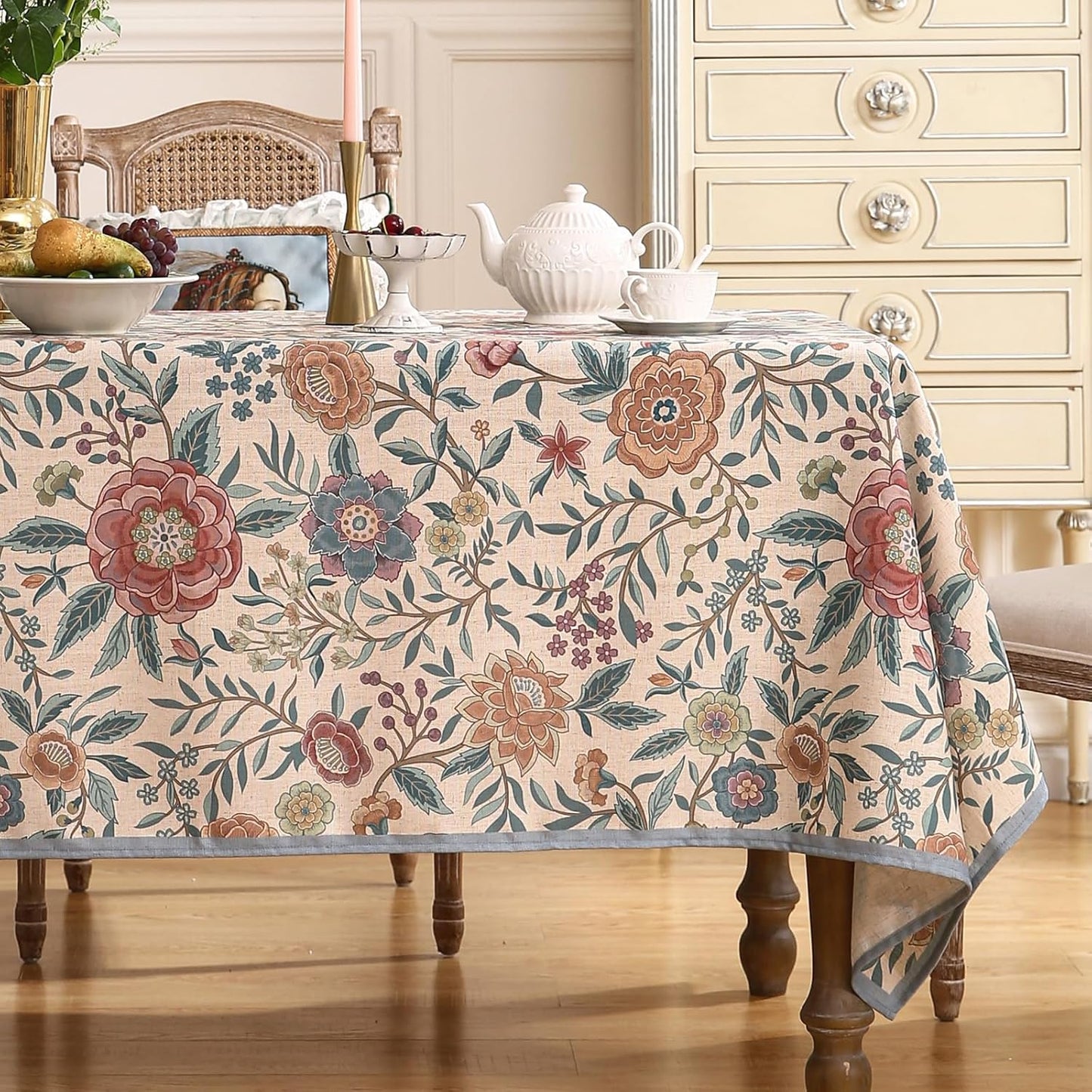 Designer Linen Square Tablecloth,Vintage William Morris Floral Table Cloth with Colorful Pattern,Decor Table Cover for Kitchen,Dining,Thanksgiving,Christmas,67"*67"-Flowershadow a
