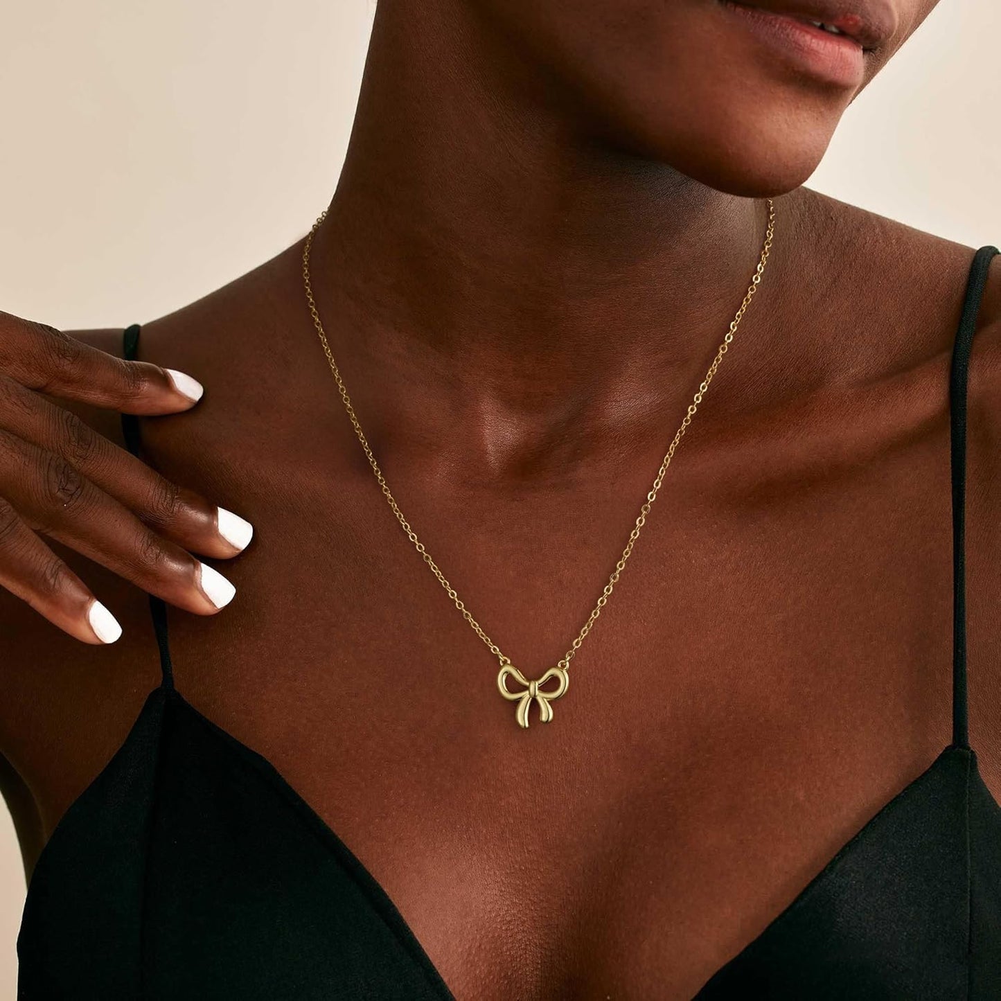 Stocking Stuffers for Women Dainty Bow Necklace 14K Gold Plated Cute Choker Small Pendant Charm Necklaces Teen Gift Trendy Stuff Personalized Jewelry Christmas Gifts