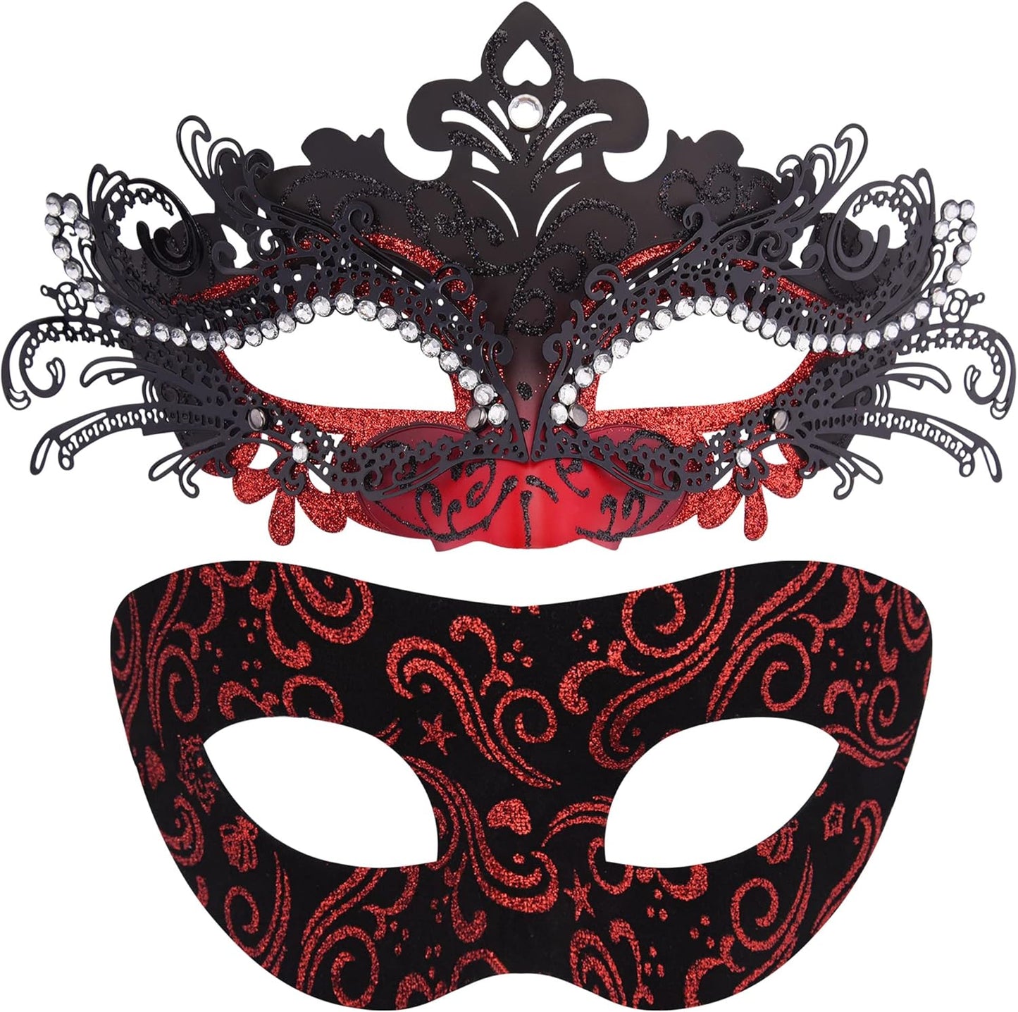 SIQUK Couple Masquerade Masks Metal Venetian Party Mask Halloween Costume Mask Mardi Gras Mask for Couples Women and Men