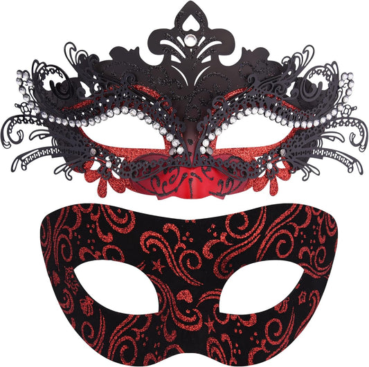 SIQUK Couple Masquerade Masks Metal Venetian Party Mask Halloween Costume Mask Mardi Gras Mask for Couples Women and Men