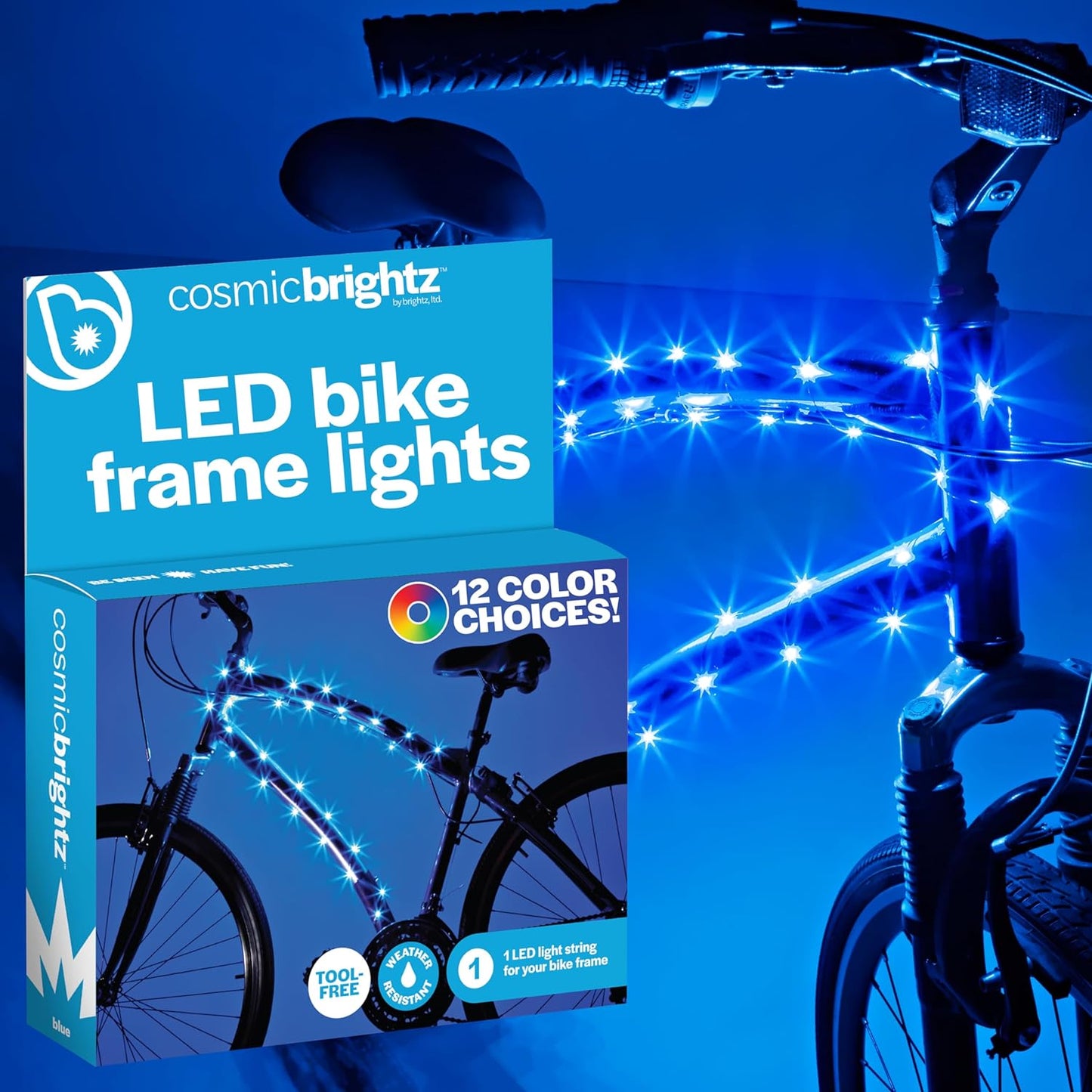 Brightz CosmicBrightz LED Bike Frame Rope Light - 6.5-Foot String Rope - Battery-Powered with On/Off Switch - Ultra Bright Color Keeps Your Ride Fun and Safe for Kids, Teens, & Adults