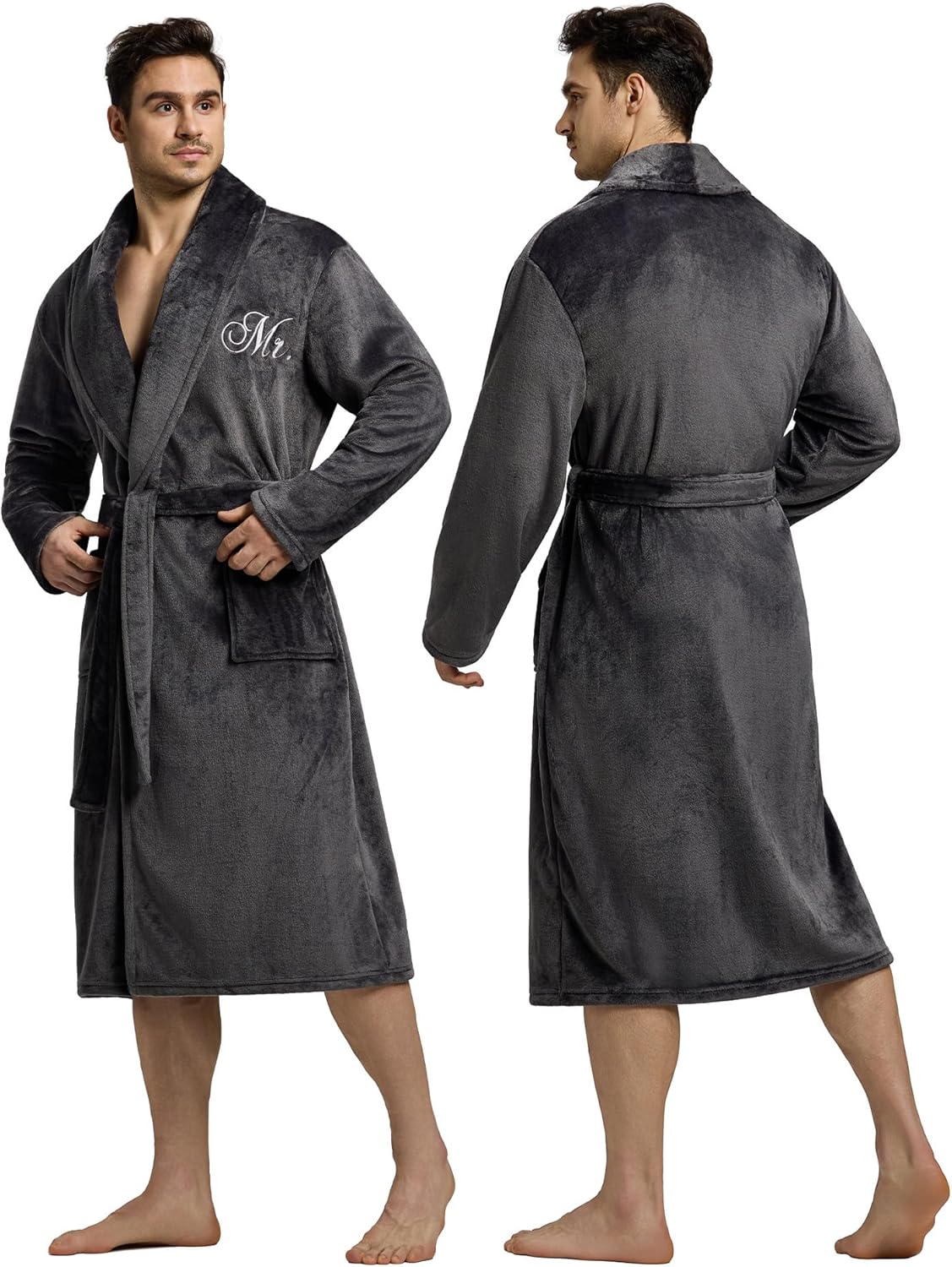 AW BRIDAL 2Pcs Mr and Mrs Robes for Couples Fleece, Matching Long Hooded Robes for Men Women, His and Hers Wedding Gifts