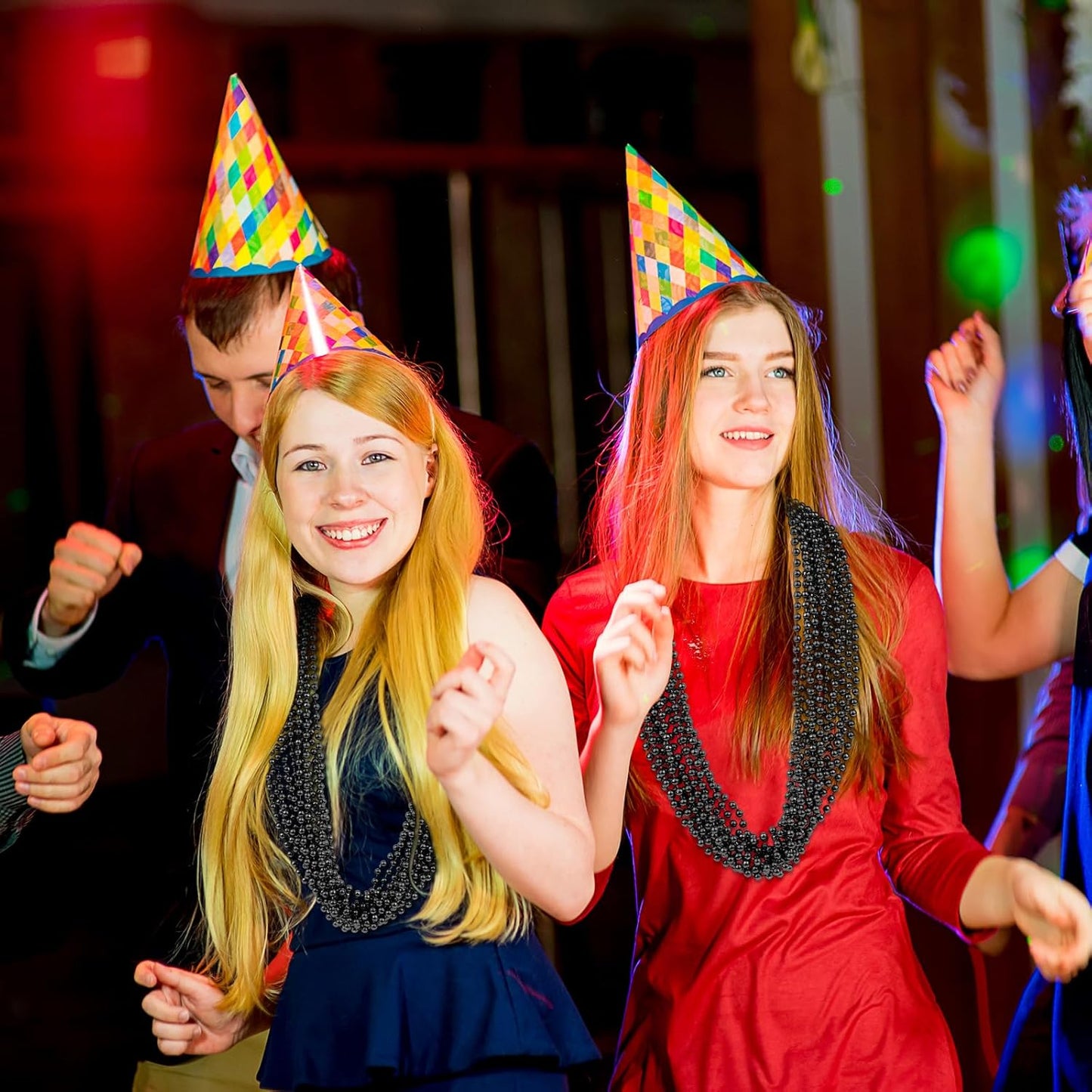 144 PCS Black Bead Necklaces, Black Mardi Gras Beads, New Year Eve Necklaces, 33 Inch Round Halloween Beaded Necklace, Party Beads for Mardi Gras, Christmas, Halloween, New Year Party Favors