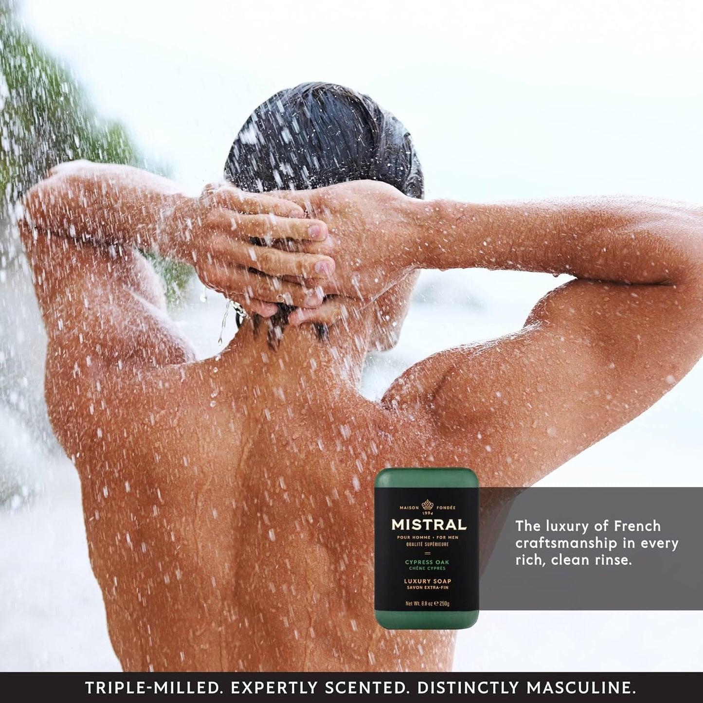 Mistral Cypress Oak Luxury Bar Soap for Men | Men’s Natural Soap Bar | Paraben, Phthalates Free | Moisturizing & Triple-Milled Natural Soap for Men - Made in France | Large, 8.8 oz