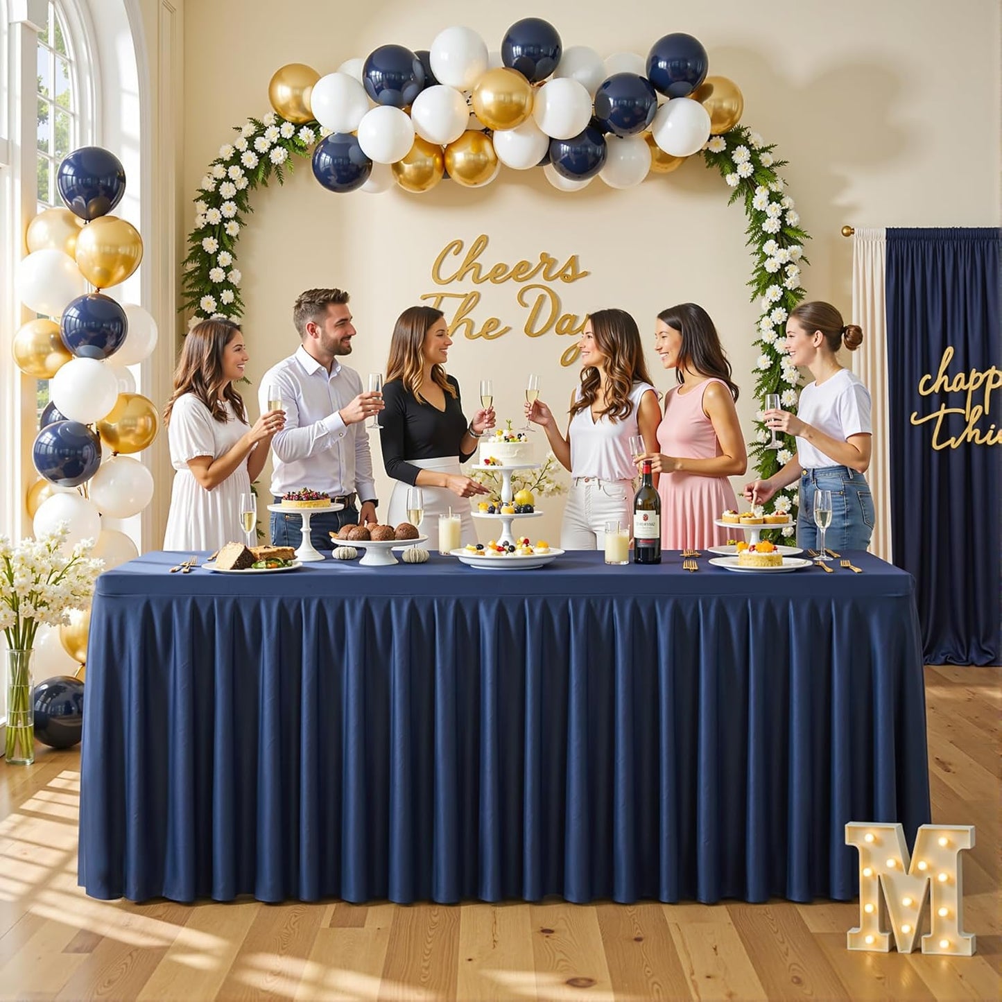 8 Pack Navy Blue Rectangle Tablecloth 6 FT Stretch Spandex Fitted Table Cloth for 6 foot rectangle tables Banquet Tablecloths Wrinkle Free Table Cover Skirt Stitch Ruffle Tablecloths for Party Wedding