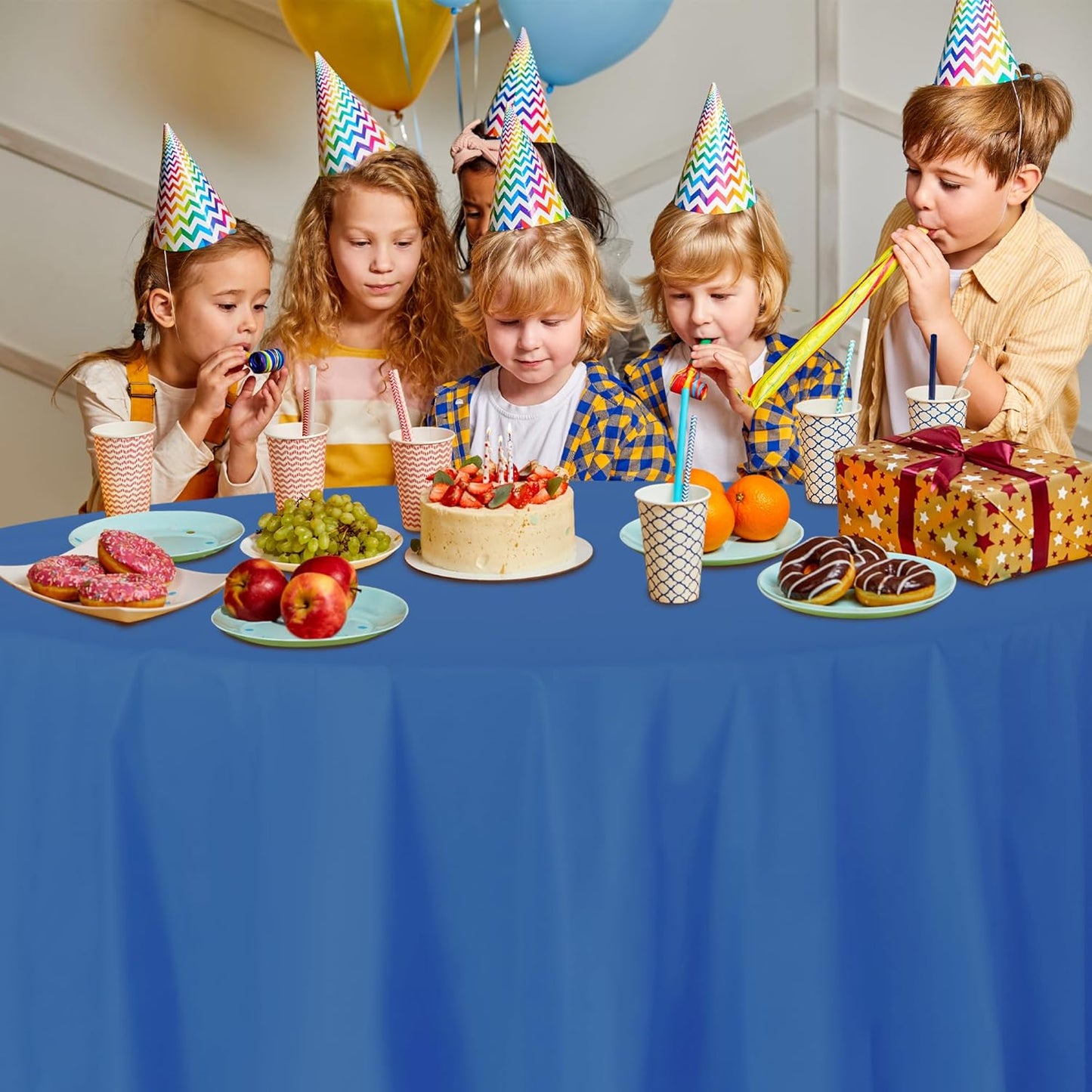 Blue Disposable Plastic Tablecloth for Round Tables (36 Pack) Table Cloths for Parties, Events & Weddings, Indoors & Outdoors, 84 inches, Plastic Table Cover