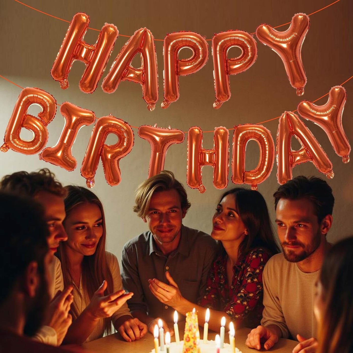 KALOR Orange Happy Birthday Balloons Banner, 16 Inch Mylar Foil Letters Balloon Sign for Women, Men, Boys & Girls Kids Birthday Decorations Photo Backdrop