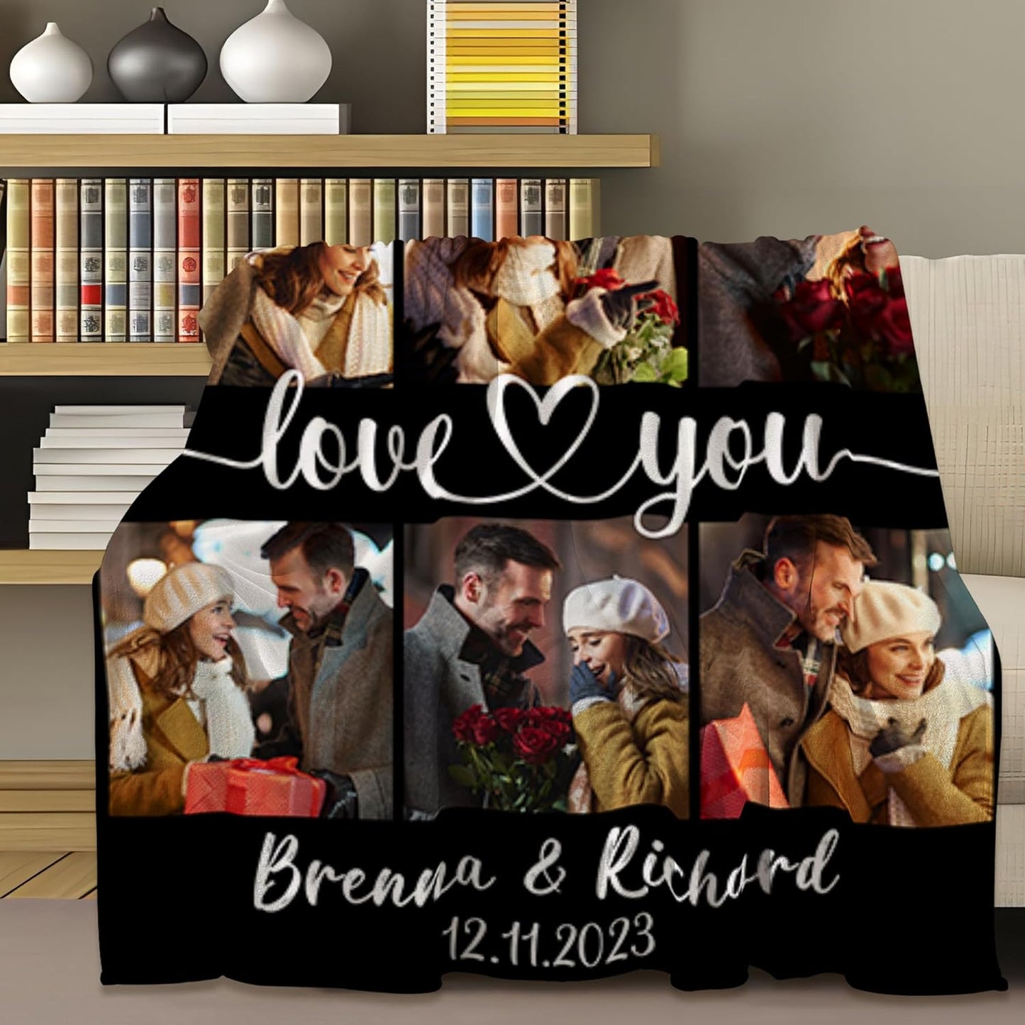 Personalized Valentine's Day Gifts for Boyfriend Girlfriend, Custom Photo Blankets with Names, I Love You Birthday Gifts for Wife Husband Her Him Anniversary Wedding Couple Gifts
