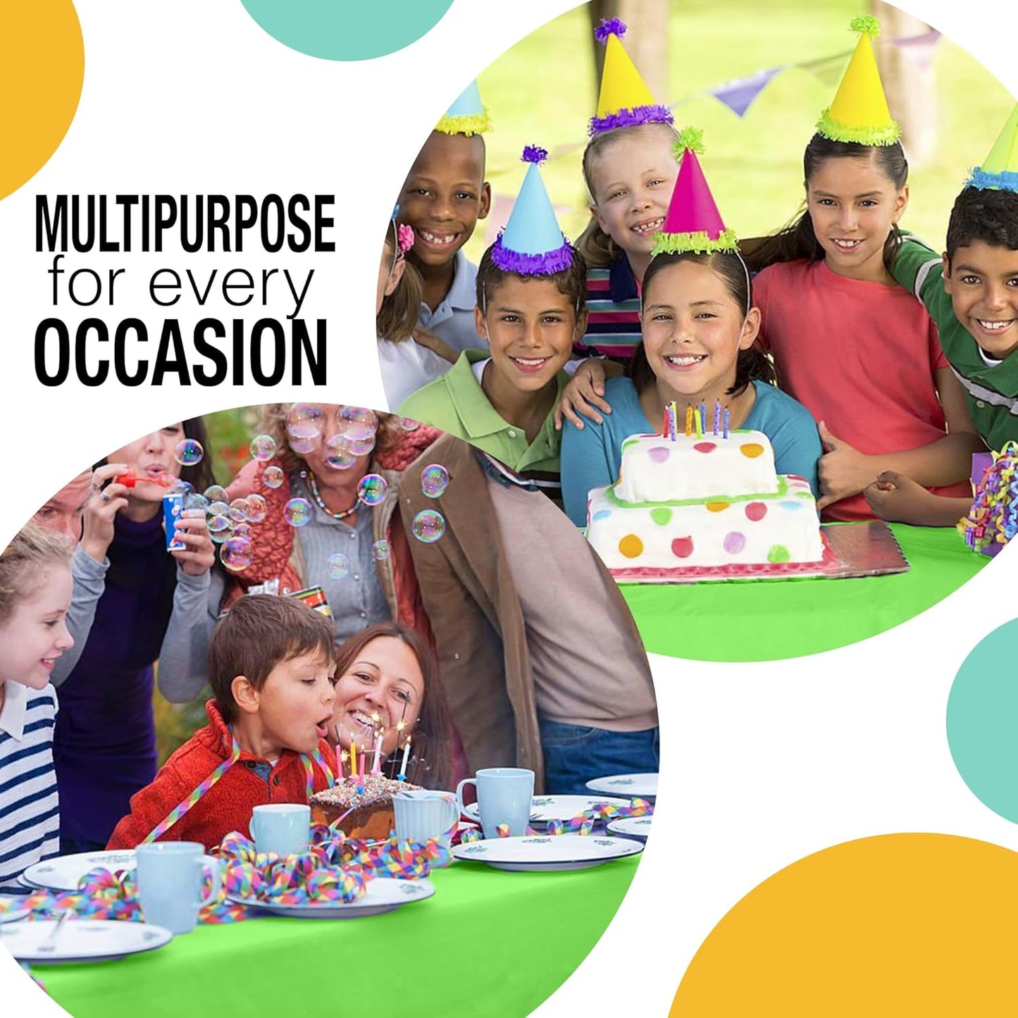 Exquisite Lime Green Plastic 54x300in Tablecloth Roll, Heavy Duty Disposable, Waterproof, Built-in Cutter, 36 Rectangle Table Covers, All-Season