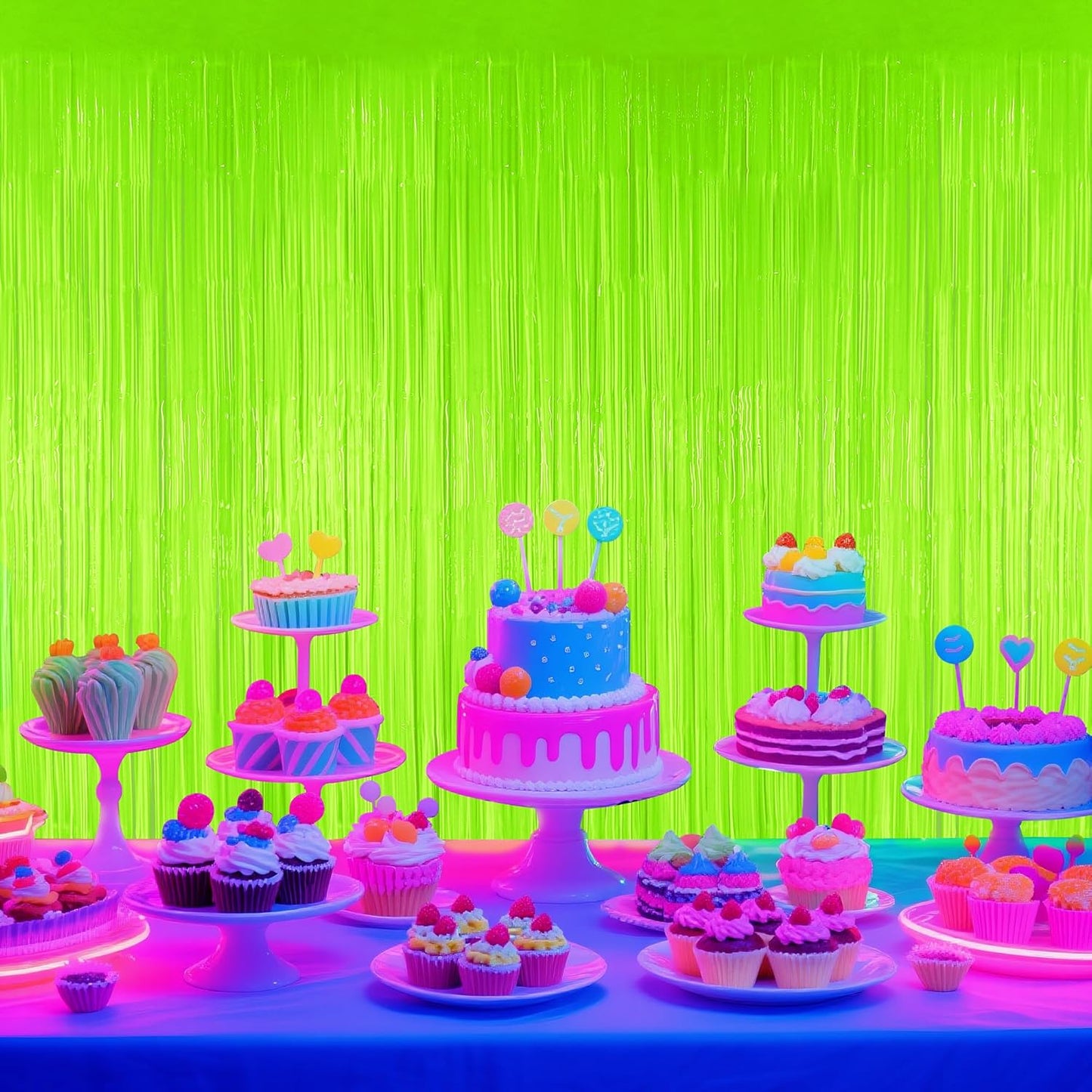 Glow in The Dark Party Supplies,3 Pack Neon Party Decorations,9.9 X 6.6 ft Fluorescent Tinsel Foil Fringe Curtains Macaron Yellow,Photo Booth Prop Backdrop Streamer for Birthday Party Streamer Decor