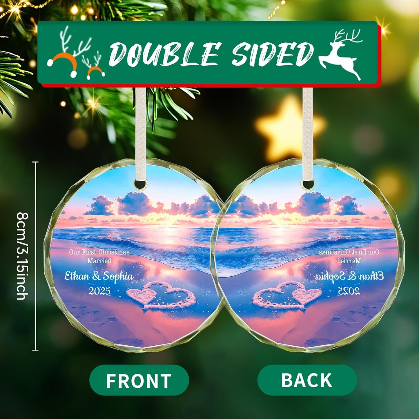 Personalized First Christmas Married Ornament 2025, Custom Engaged Christmas Ornaments with Names, Customized Wedding Engagement Gifts for Newlywed Couples Him Her