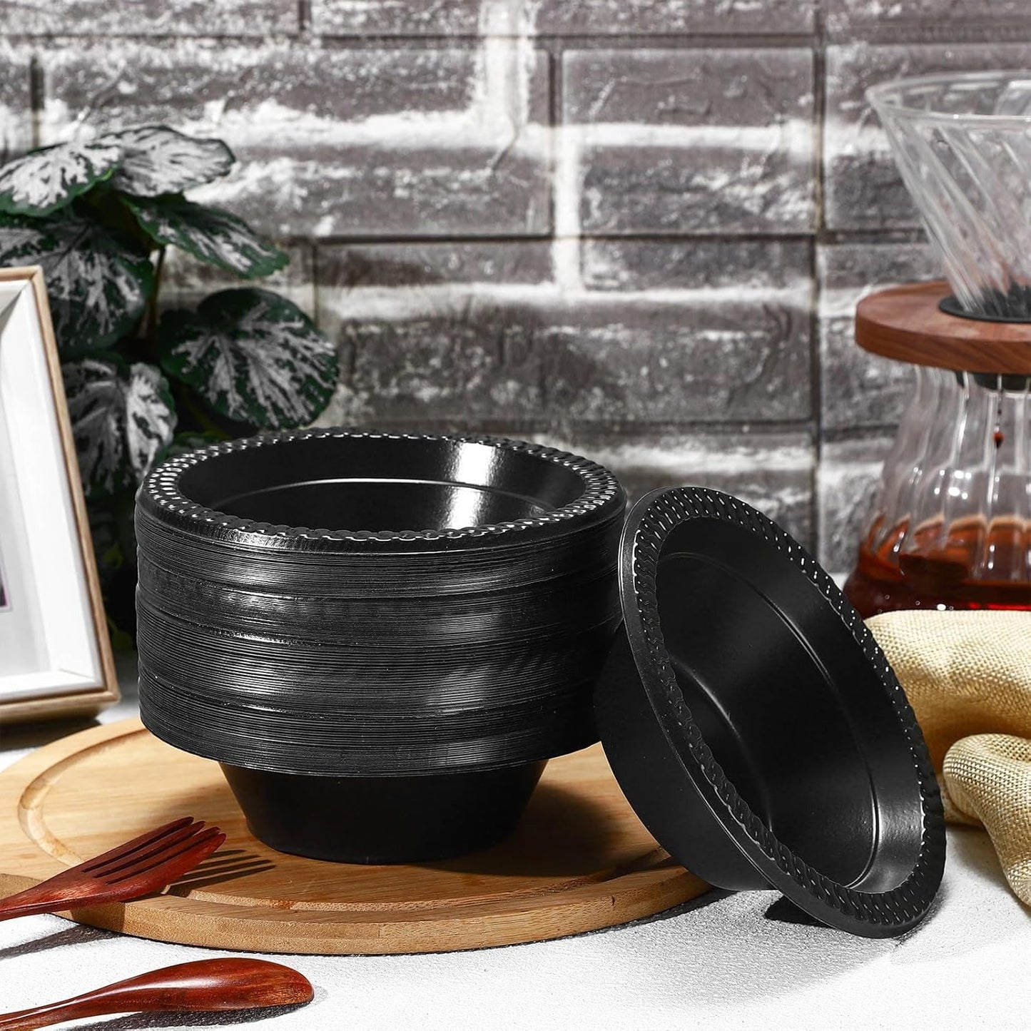 Lallisa 100 Pcs 12oz Black Disposable Plastic Bowls Halloween Dessert Cups Ice Cream Snack Salad Soup Food Serving Bowls for Halloween Party Favor Picnic