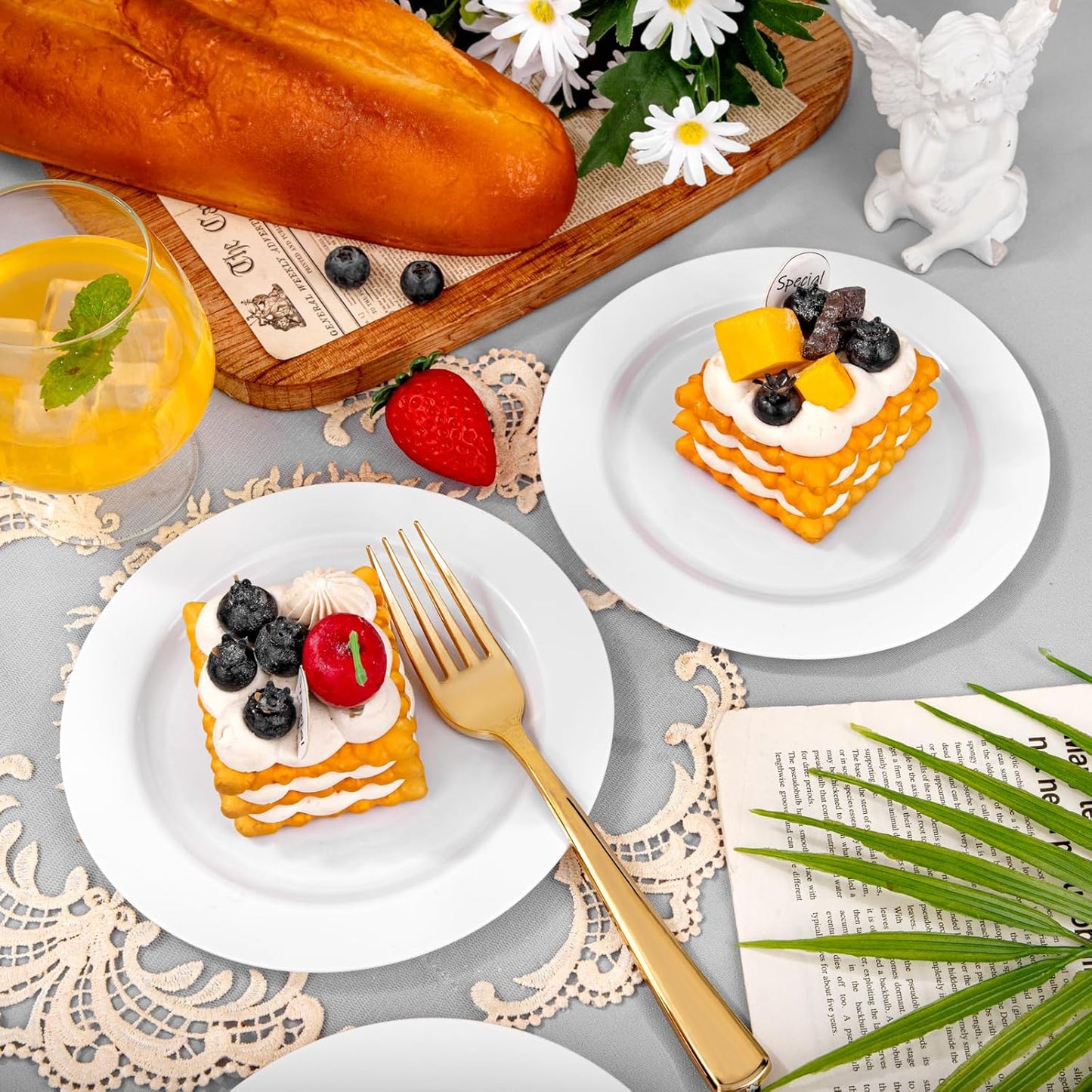 bUCLA 100Pieces White Plastic Plates - 6.25inch Disposable Plastic Appetizer/Small Cake/Salad/Dessert Plates Premium Hard, Ideal for Weddings& Parties