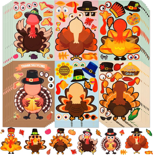 48 Sheets Thanksgiving Stickers for Kids, Make a Turkey Stickers DIY Thanksgiving Crafts Party Favors Supplies for Kids Classroom Thanksgivings Games Activities Fall Harvest Festival Decorations
