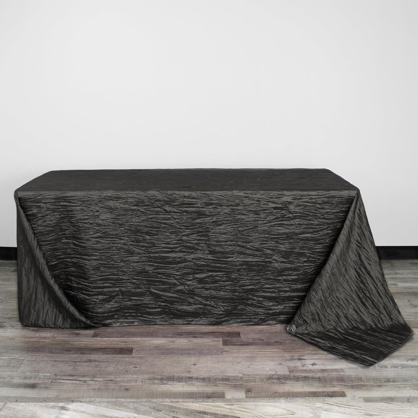 YOUR CHAIR COVERS - 90 x 132 inch Rectangular Crinkle Taffeta Tablecloth - Black, Rectangle Table Linens for 6 ft Rectangular Tables, Wedding Crushed Table Cloth