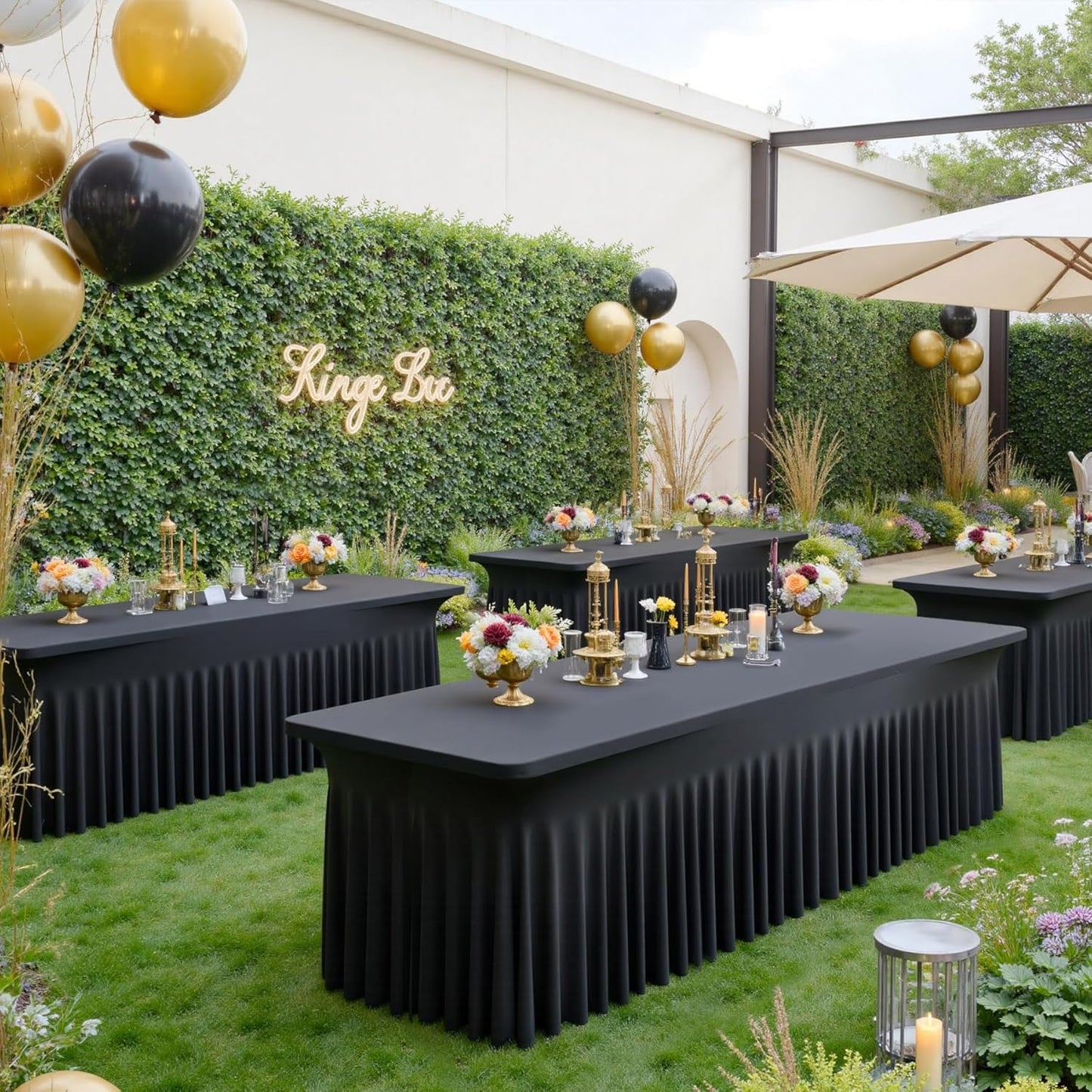 8 Pack Spandex Black Tablecloths for 6 Foot Rectangle Tables, Stretch Table Cloth 6ft Fitted Tablecover Desk Skirt for Parties Weddings Birthday Banquet Baby Shower