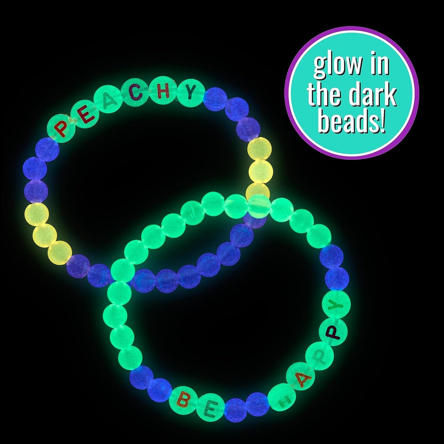 Expressions 16pc Tear & Share Bracelets w/ GLOW IN THE DARK Beads - Novelty Message To Share With Friends, Colorful Letter Beaded Bracelets, Shareable Party Favor Jewelry For Kids And Teens