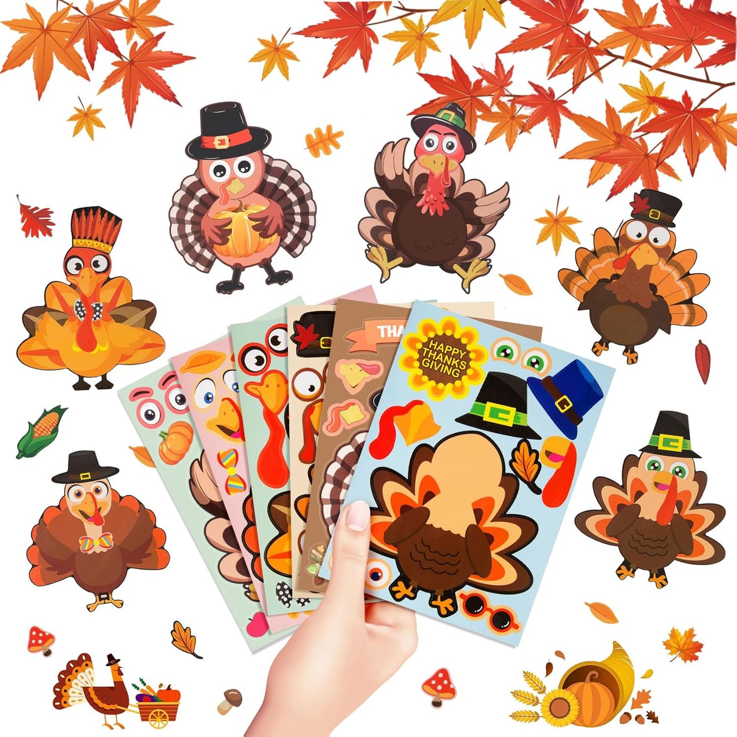 48 Sheets Thanksgiving Stickers for Kids, Make a Turkey Stickers DIY Thanksgiving Crafts Party Favors Supplies for Kids Classroom Thanksgivings Games Activities Fall Harvest Festival Decorations