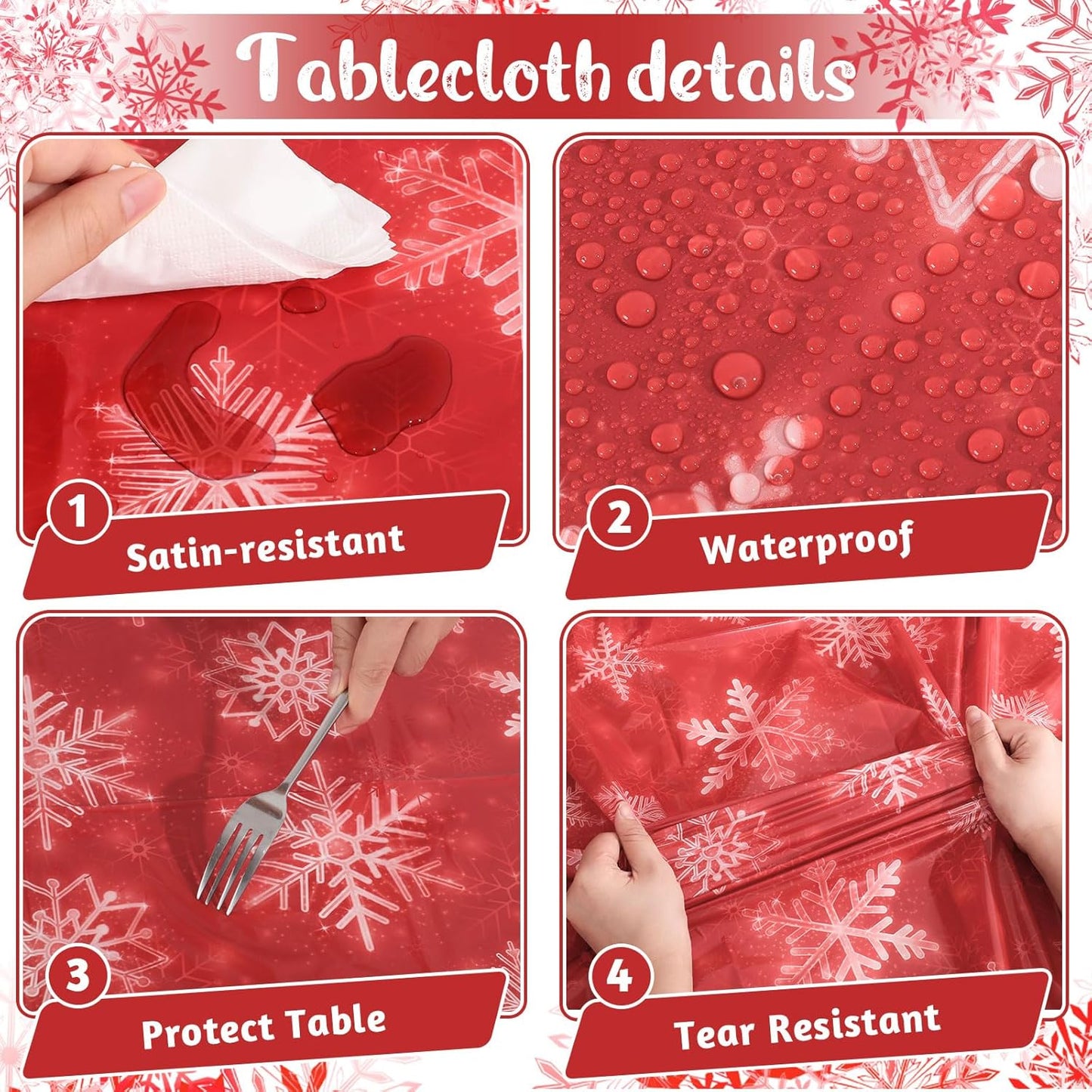 6 Pack Christmas Snowflake Plastic Tablecloth, 54 x 108Inch Red and White Snowflake Table Cloth Disposable Waterproof Winter Snowflakes Table Cover for Winter Holiday New Year Party Supplies Decor