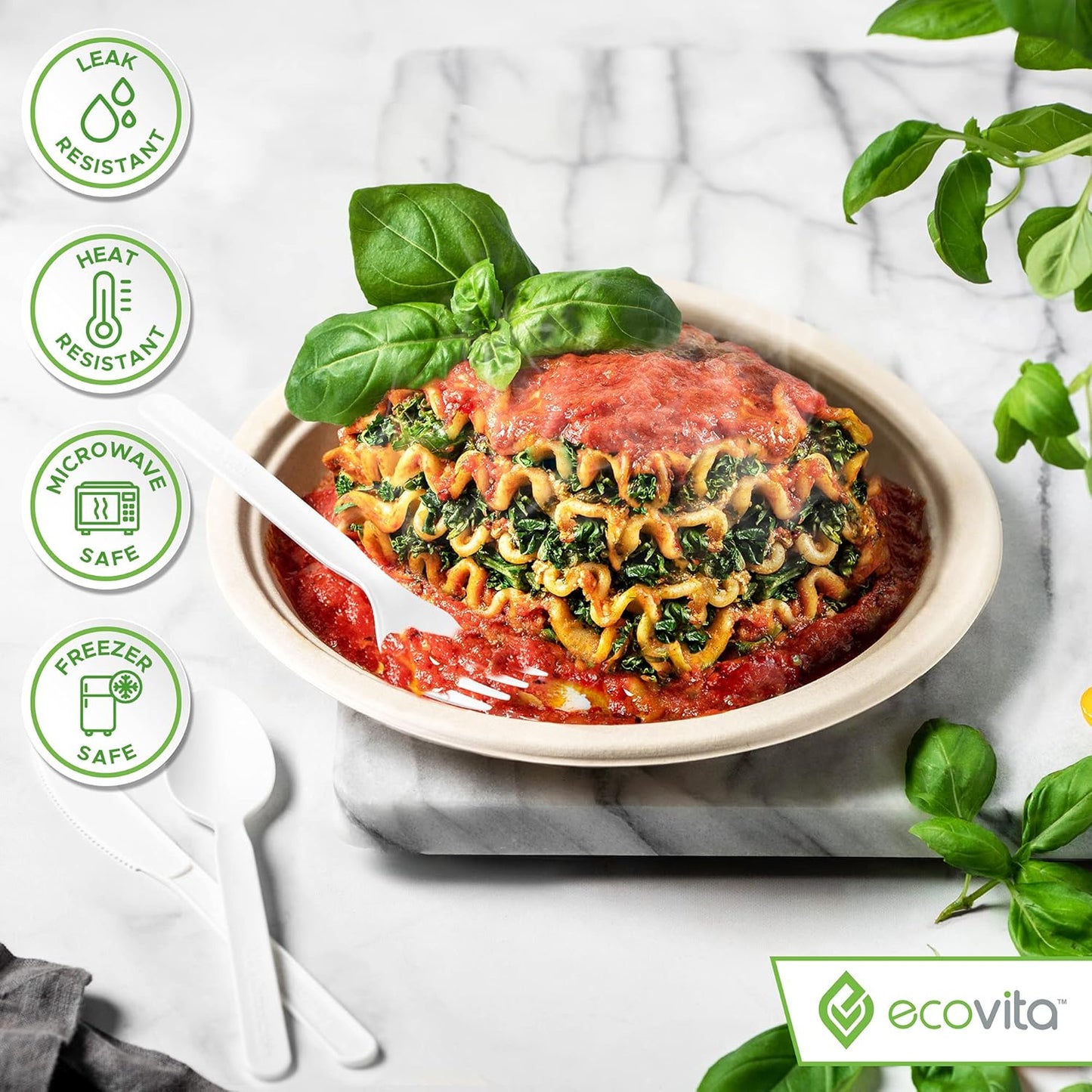 Ecovita 100% Compostable Paper Plates [9 in.] COMPARTMENTS – 150 Disposable Plates Eco Friendly Sturdy Tree Free Liquid and Heat Resistant Alternative to Plastic or Paper Plates