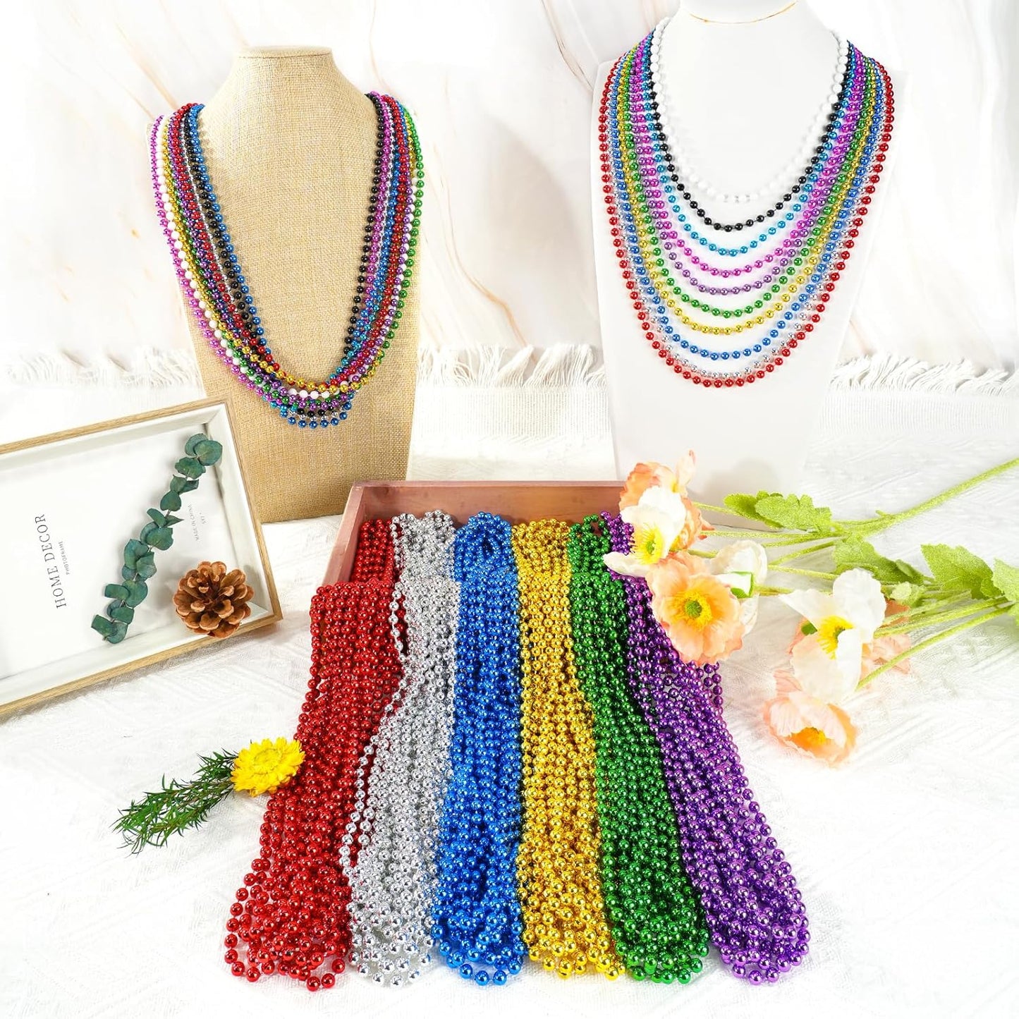 100 PCS Mardi Gras Beads Necklaces, 10 Colors 33 Inch Colorful Bead Necklaces Bulk Party Beads Necklace Round Beaded Necklaces for Mardi Gras, St. Patrick's Day, Christmas, Carnival Party Favor