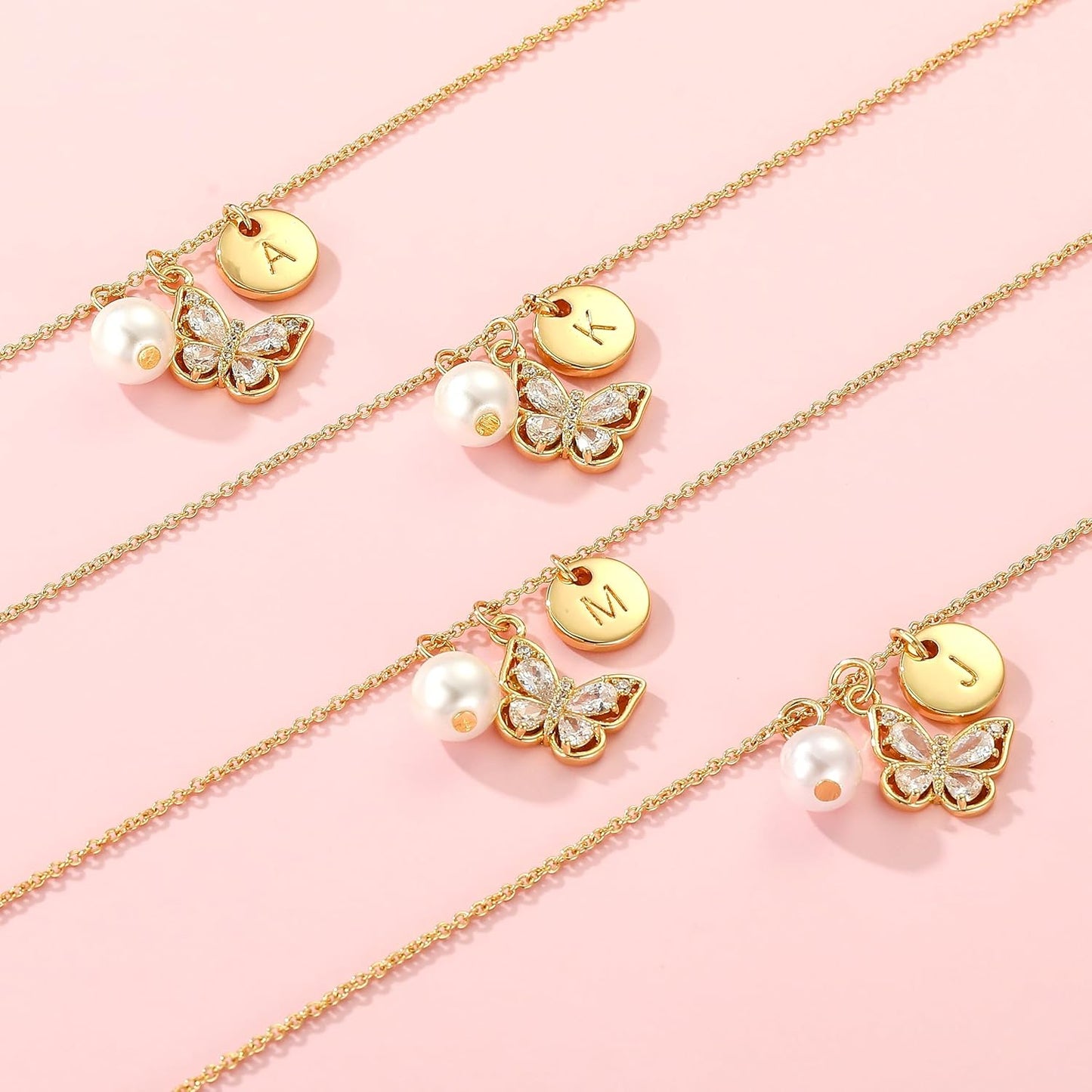 Butterfly Pearl Initial Necklace for Girls,14K Gold Plated Letter Butterfly Pendant Dainty Jewelry Birthday Christmas Gifts for Girls Daughter Best Friend