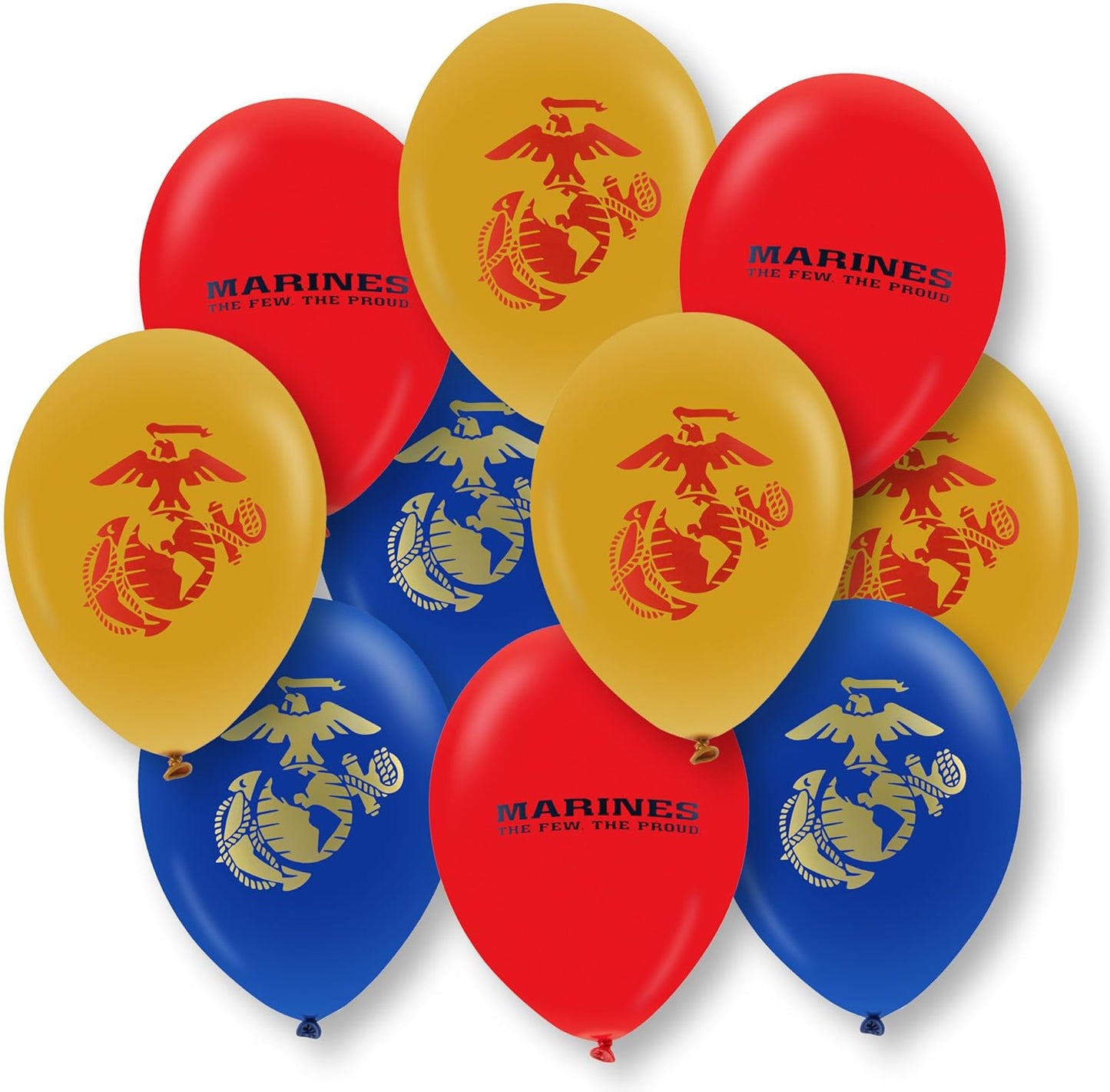 U.S. Marines Party Balloons (10pcs) 12” Latex Balloons in Red, Gold, and Blue with contrasting print on 2 sides. Officially Licensed by the U.S.Marines - Made in Italy - by Havercamp.