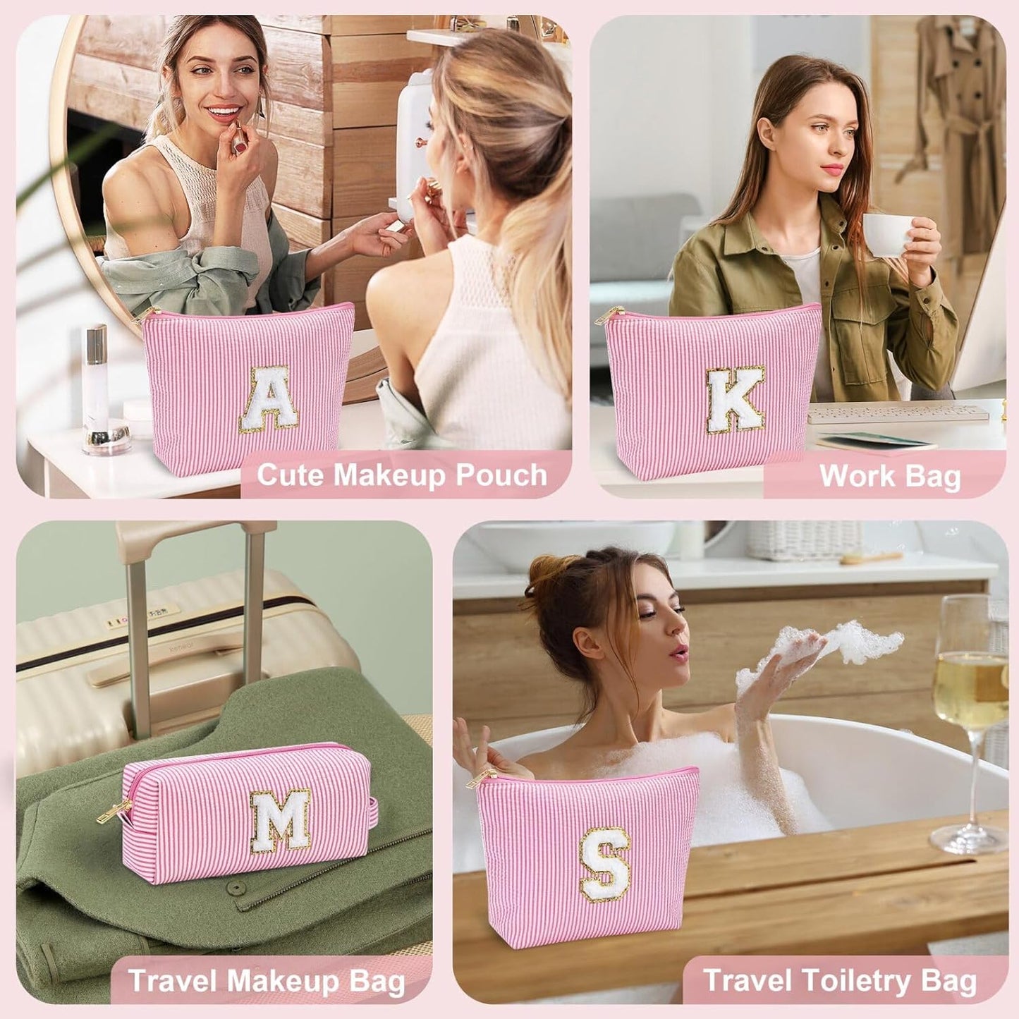 YOOLIFE Mothers Day Gifts for Women Girls- Pink Preppy Makeup Bag Best Friend Birthday Gifts Graduation Teacher Gifts Wedding Gifts Bridesmaid Gifts Daughter Teacher Wife Gifts Teen Girl Gifts M