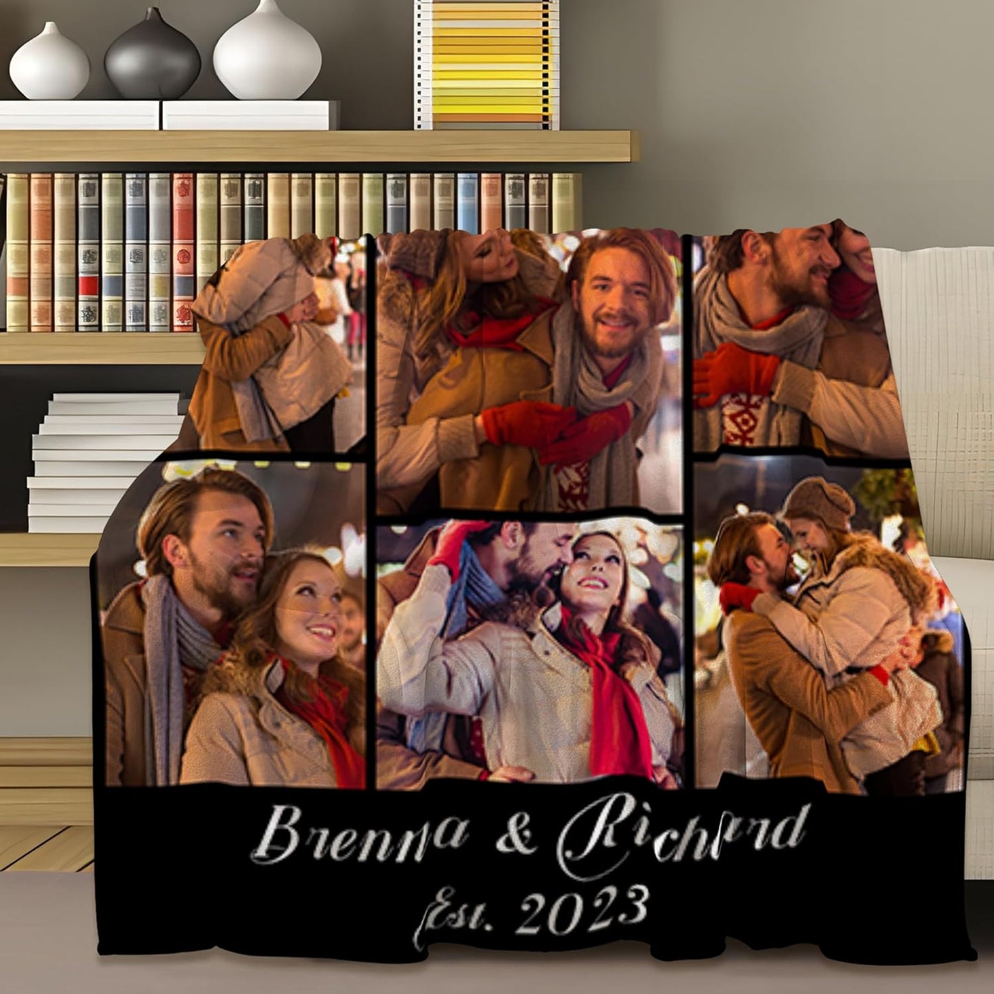 Personalized Valentine's Gifts for Couples, Custom Photo Blankets for Boyfriend Girlfriend with & Name Date, I Love You Birthday Wedding for Wife, Husband, Her, Him