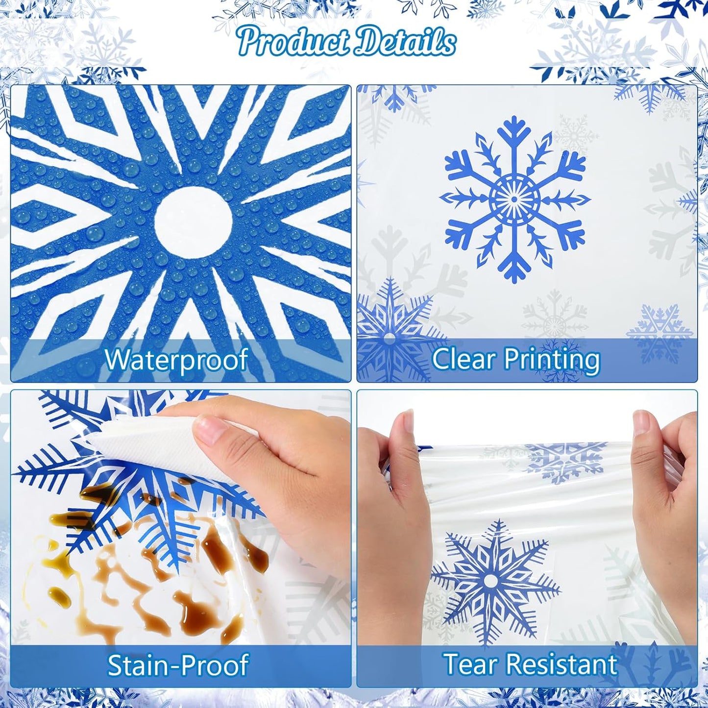 6 Pack Christmas Snowflake Plastic Tablecloth, 54 x 108Inch White and Blue Snowflake Table Cloth Disposable Waterproof Winter Snowflakes Table Cover for Winter Holiday New Year Party Supplies Decor