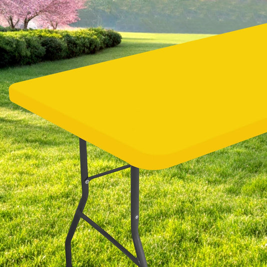 Rectangle Table Cloth, Waterproof Elastic Fitted Tablecloth for 6 Foot Folding Tables, Washable Polyester Tablecloths for Picnic, Camping, Outdoor (Yellow, 30"x72")
