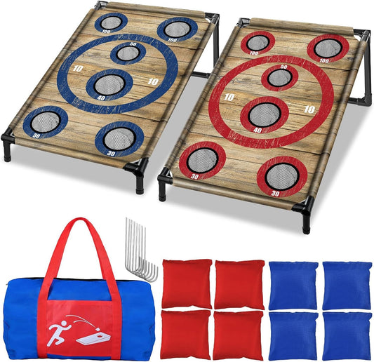 NZQXJXZ Portable Cornhole Board Set with 8 Bean Bags Corn Hole Toss Game Cornhole Games for Indoor and Outdoor Parties, Ideal for Kids, Adults, Camping Travel,Parties,Beach, Yard