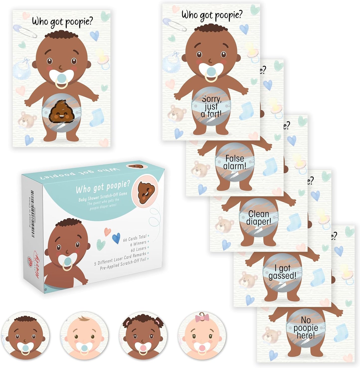 Party Hearty Baby Shower Games for Boy, 66 Poopie Emoji Scratch Off Lottery Tickets, Baby Games Ideas, Scratch Off Game