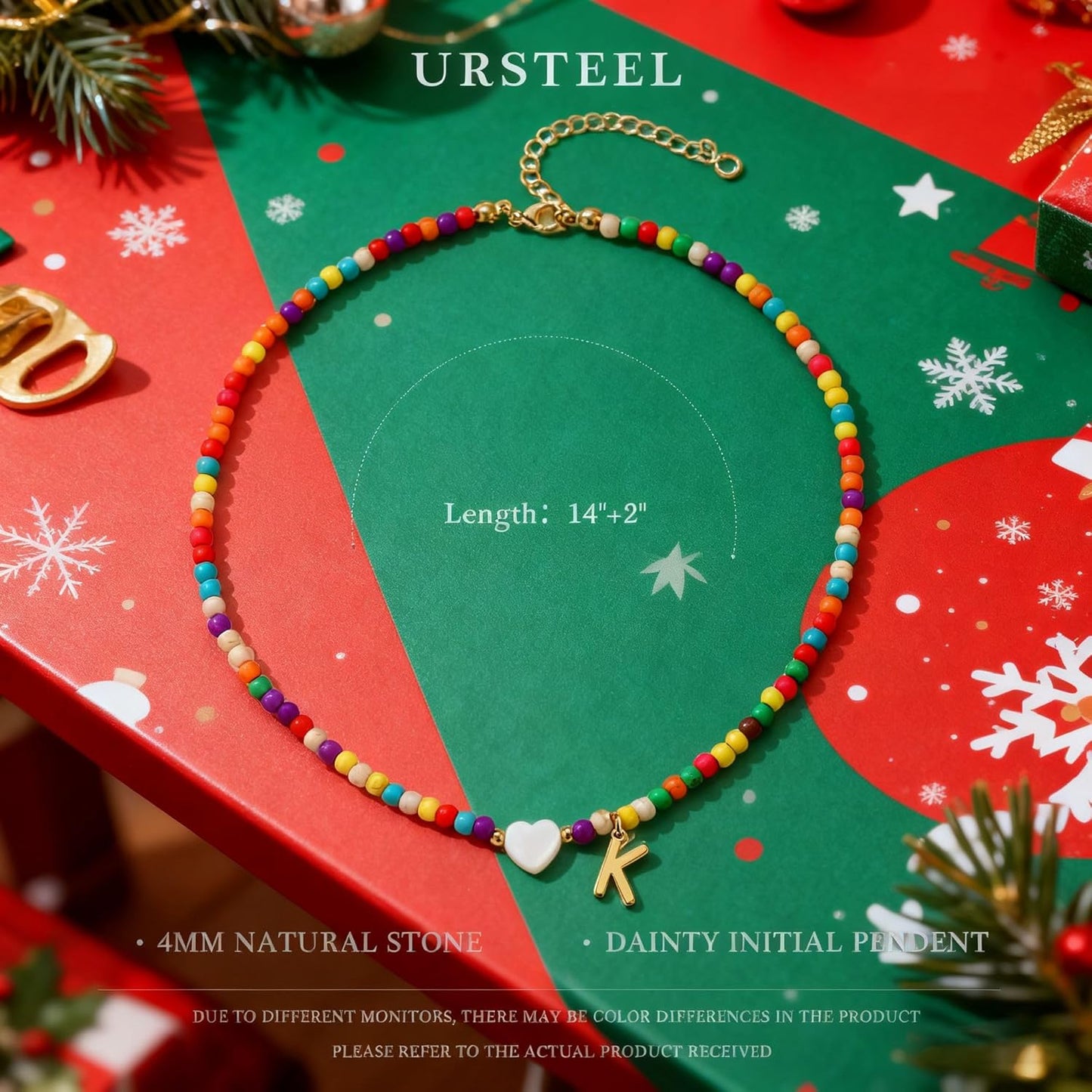 Ursteel Stocking Stuffers for Teen Girls Women - Trendy Beaded Choker Necklace for Women Teenage Girls, Personalized Letter Initial Necklaces Christmas Gifts for Grandkids