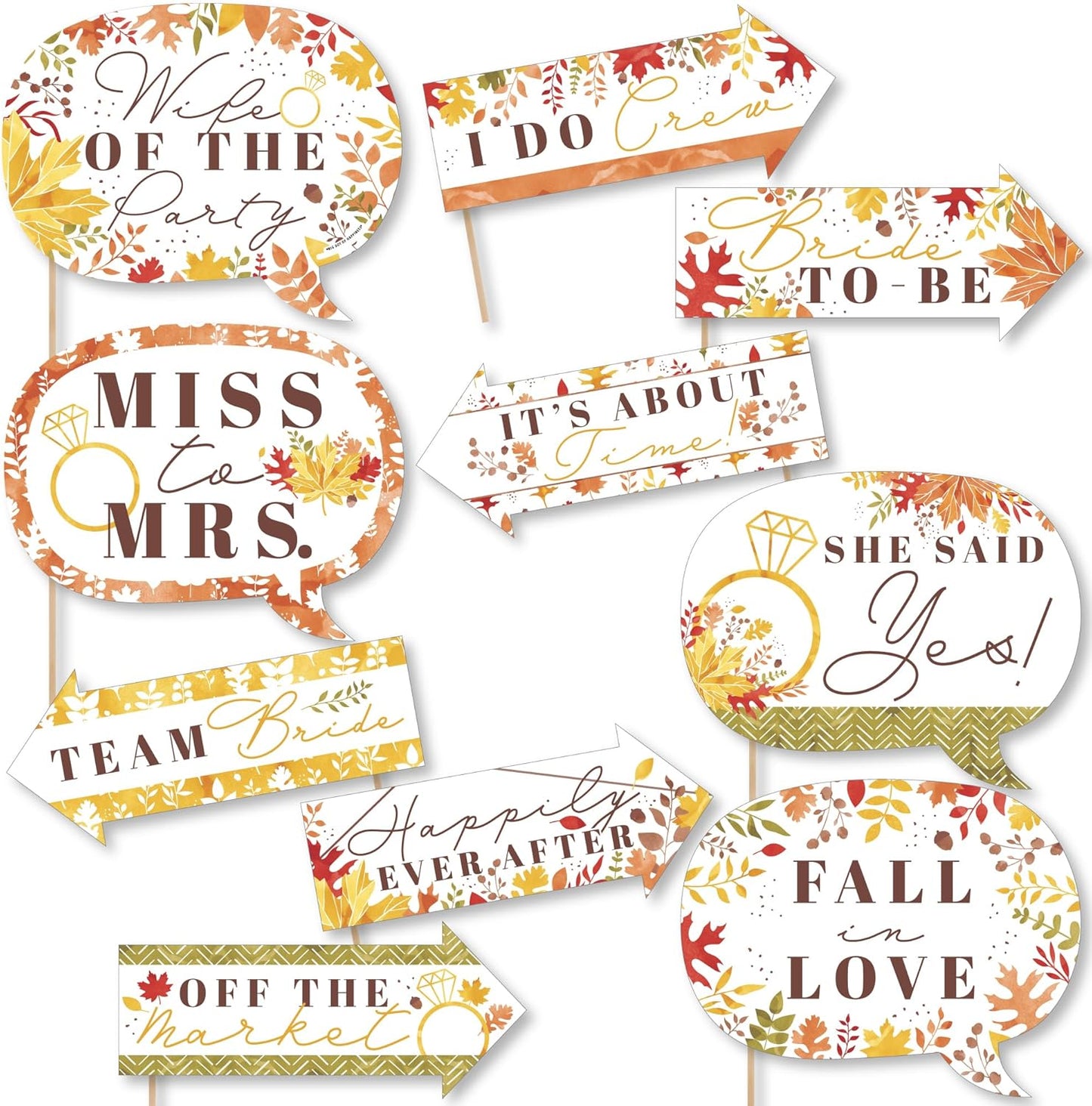 Big Dot of Happiness Funny Fall Foliage Bride - Autumn Leaves Bridal Shower and Wedding Party Photo Booth Props Kit - 10 Piece