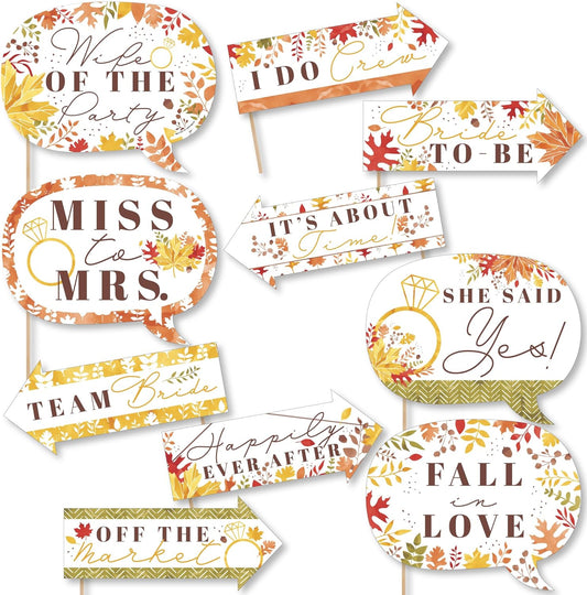 Big Dot of Happiness Funny Fall Foliage Bride - Autumn Leaves Bridal Shower and Wedding Party Photo Booth Props Kit - 10 Piece