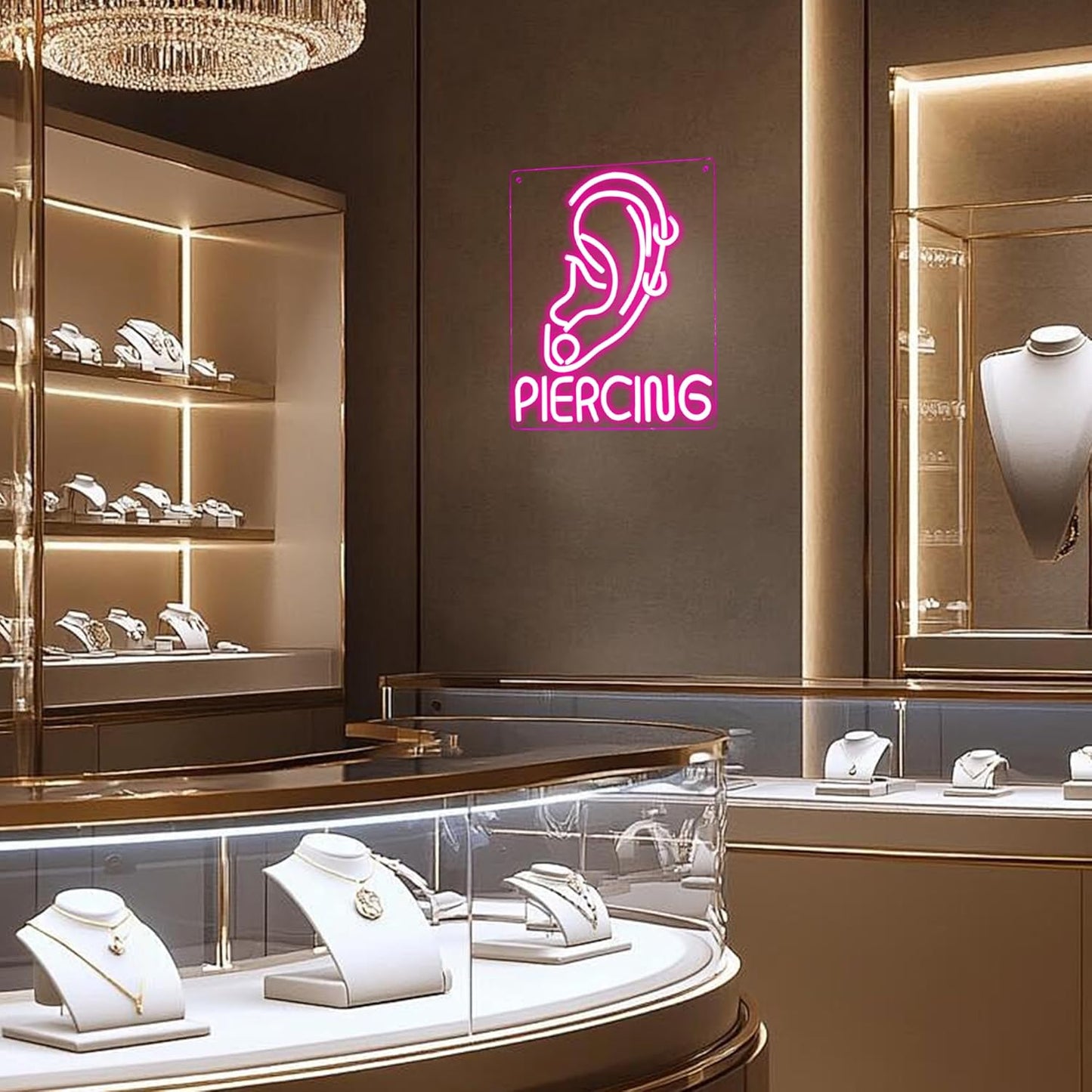 Ear Piercing Neon Sign, Cool Pink Dimmable LED Creative Ear Earring Neon Light, Tattoo Studio Barber Salon Massage SPA Shop Neon Light Decoration, Suitable Gift For Young People And Girls(13 * 11in)