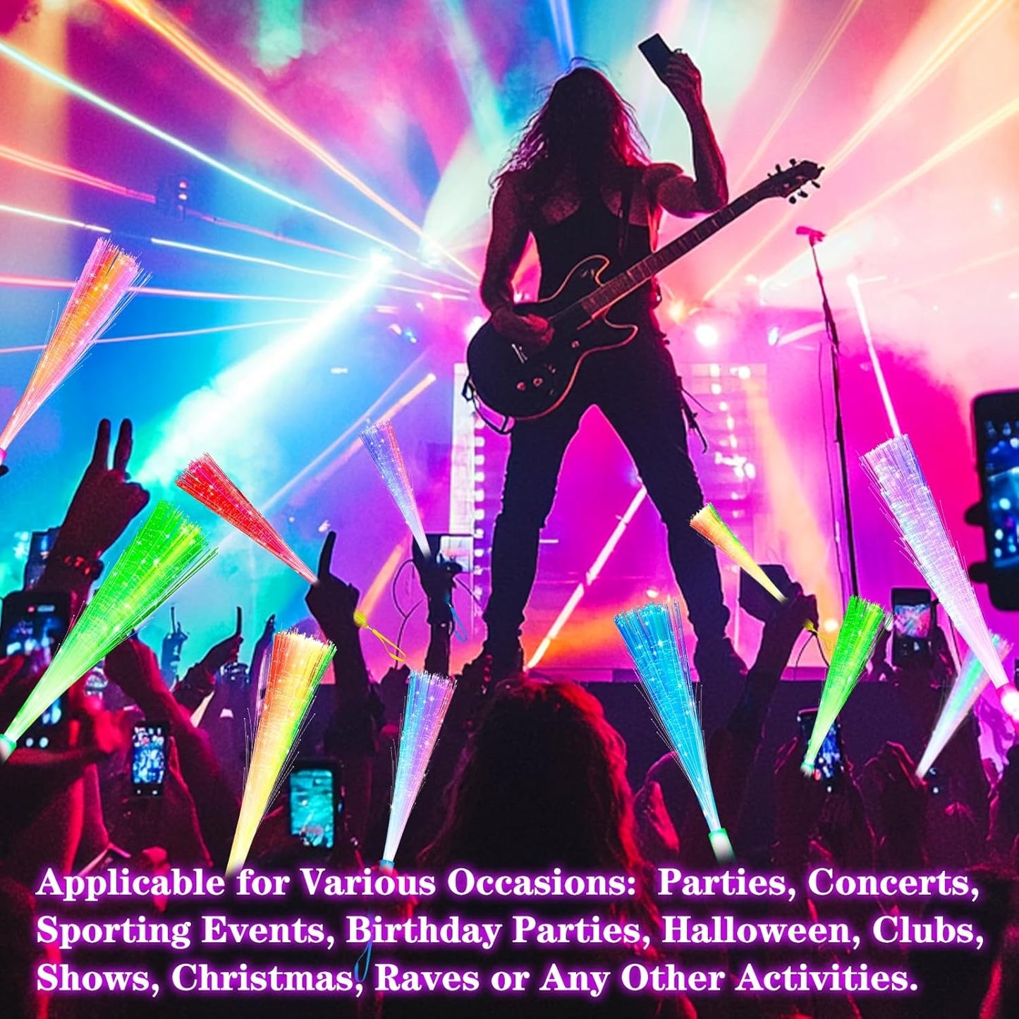 30 Pcs Colorful Glow Fiber Wands,Toys Glow Sticks Bulk Party Pack for Adults,Glow in the Dark Party Supplies for Back to School Halloween , Wedding, Birthday,Classroom,Concert,Pool Party Favors