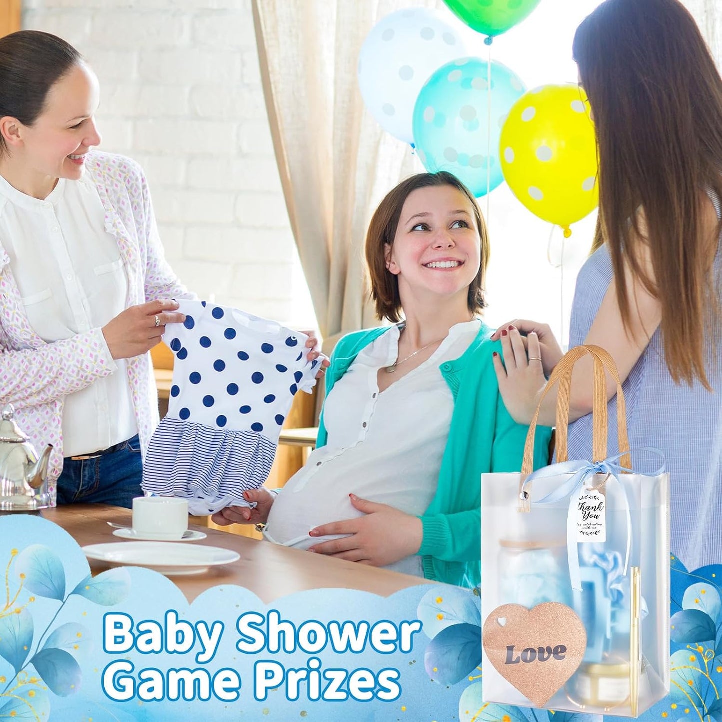 68Pcs Baby Shower Prizes for Game Winners Gifts Wedding Bridal Shower Gifts Including Glass Cans Notebooks Soy Candles Hair Clips for Baby Shower Wedding Bridal Shower Game Prizes (6, Blue)