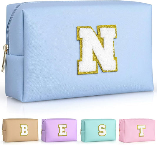 TOPEAST Preppy Stuff Cute Makeup Bag Small Cosmetic Bag Travel Toiletry Bag, Personalized Birthday Wedding Gifts for Mom Teacher Friends Bridesmaids, Preppy Travel Stuff for Girls (Sky Blue N)