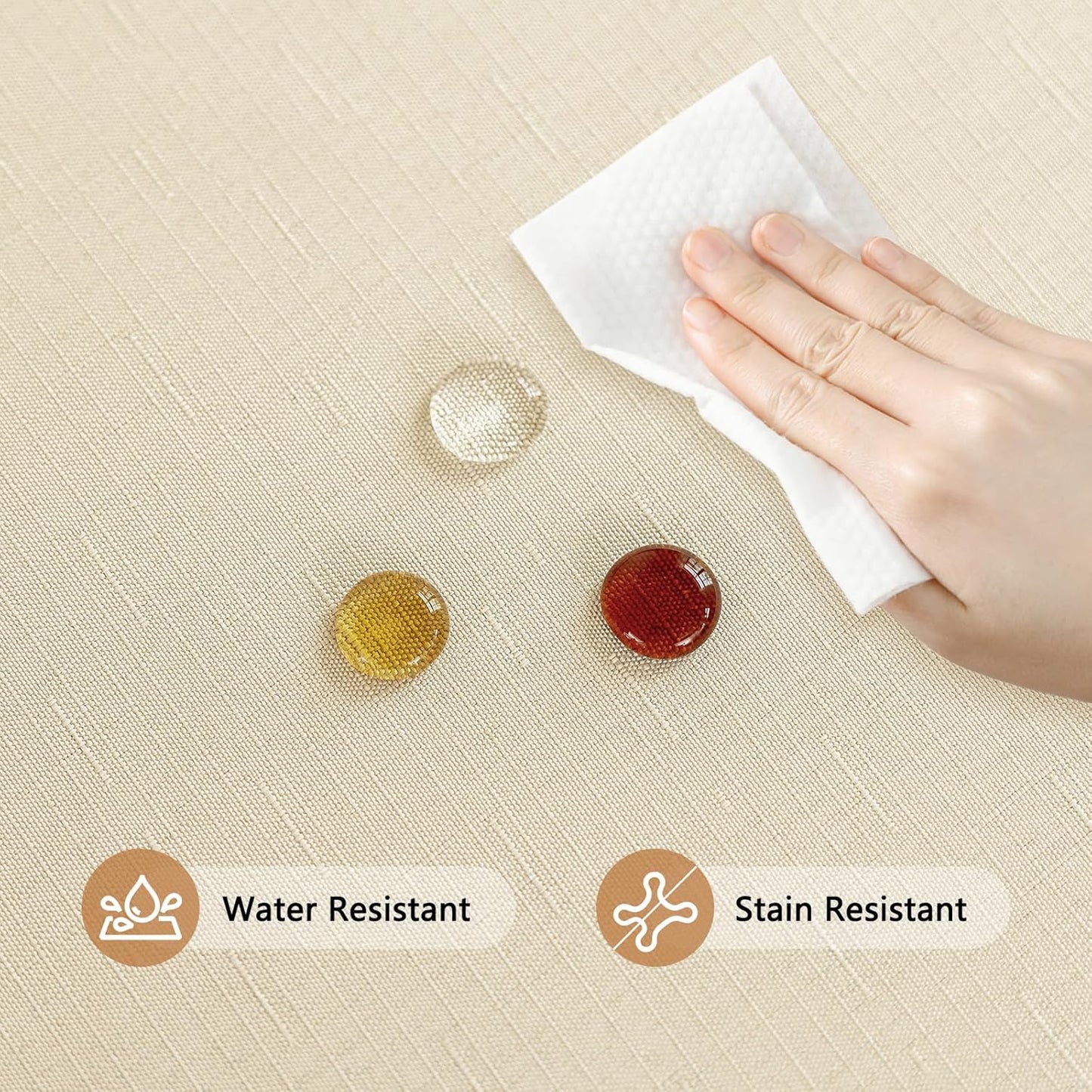 Fabric 60 Inch Round Table Cloth, Faux Linen Textured Water Resistant & Wipeable Circle Tablecloth, Anti-Scratch for Dinning Kitchen Party, Beige