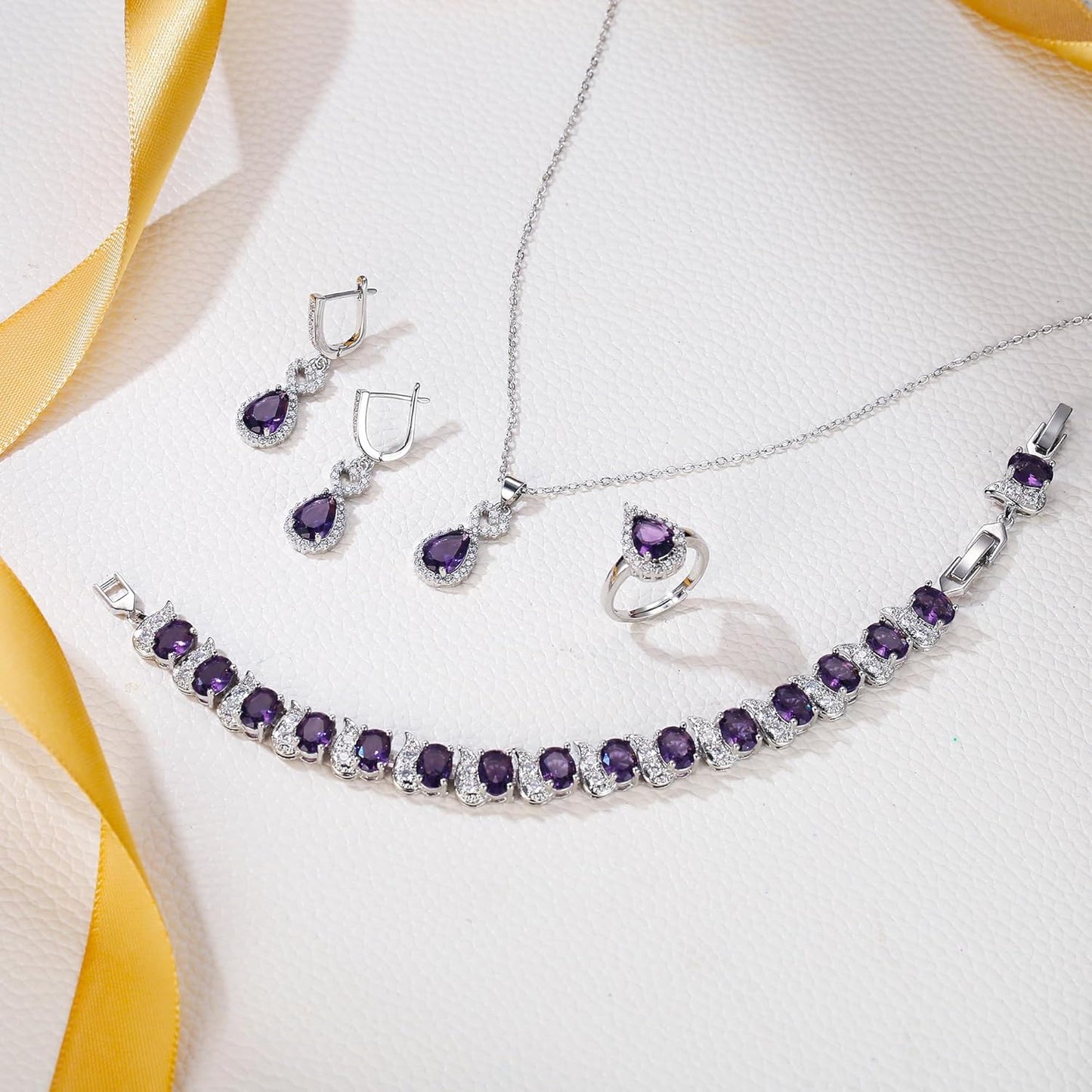 BriLove Wedding Jewelry Set for Women Bride Bridesmaid, Gorgeous Cubic Zirconia Teardrop Necklace Earrings Bracelet Adjustable Ring Jewelry Gift for Birthday/Anniversary/Mother’s Day