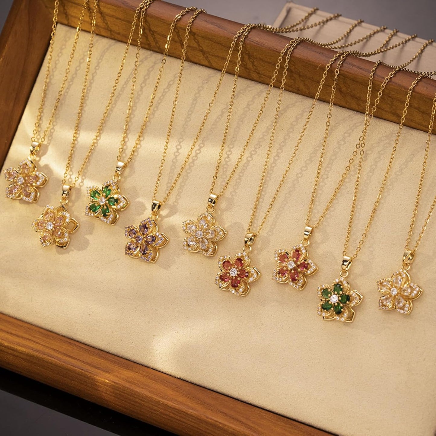 Necklace for Women Gold Flower Fidget Necklace Rotatable Crystal Silver Blossom Pendant Necklaces Adjustable Spinning Fidget Necklaces Redbud Flower Choker Funny Gift Jewelry