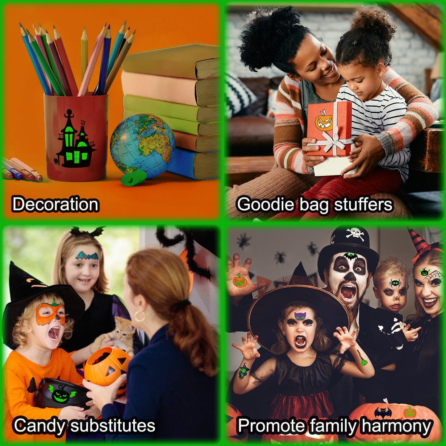 JCFIRE Glow Halloween Party Supplies, Halloween Temporary Tattoos for Kids Party Favors, Birthday Party Decorations Activities Games Accessories, Goodie Bags Fillers