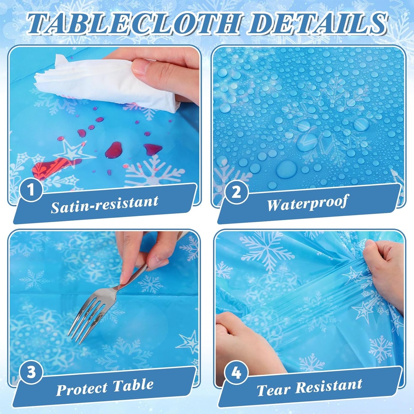 3 Pack Winter Snowflake Plastic Tablecloths, 54 x 108 Inch Frozen Tablecloth Blue and Purple Snowflakes Table Cover, Winter Wonderland Table Cloth for Christmas Holiday New Year Party Supplies Decor