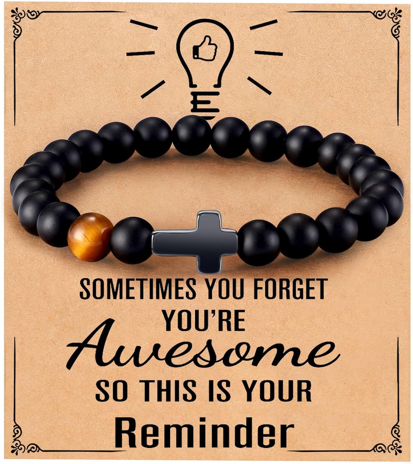 Mens Bracelet with Love Card Inspirational Jewelry Gifts for Man Christian Religious Baptism Valentines Day Graduation Retirement Christmas Beaded Bracelets Gifts