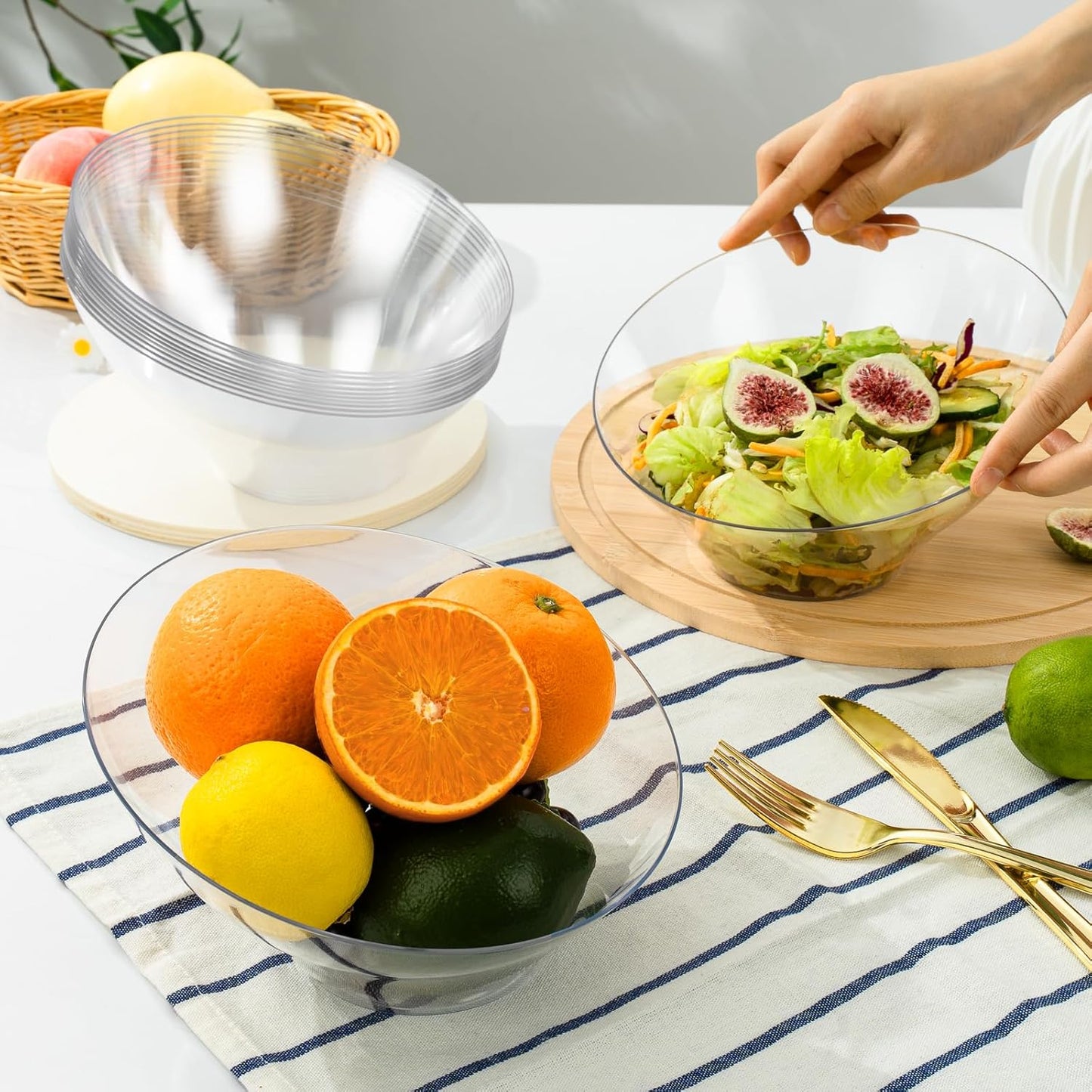 Goodluck 12 Pack Clear Plastic Serving Bowls for Party - 20 OZ Angled Disposable Serving Bowls for Wedding Party Chip, Candy, Salad & Fruit