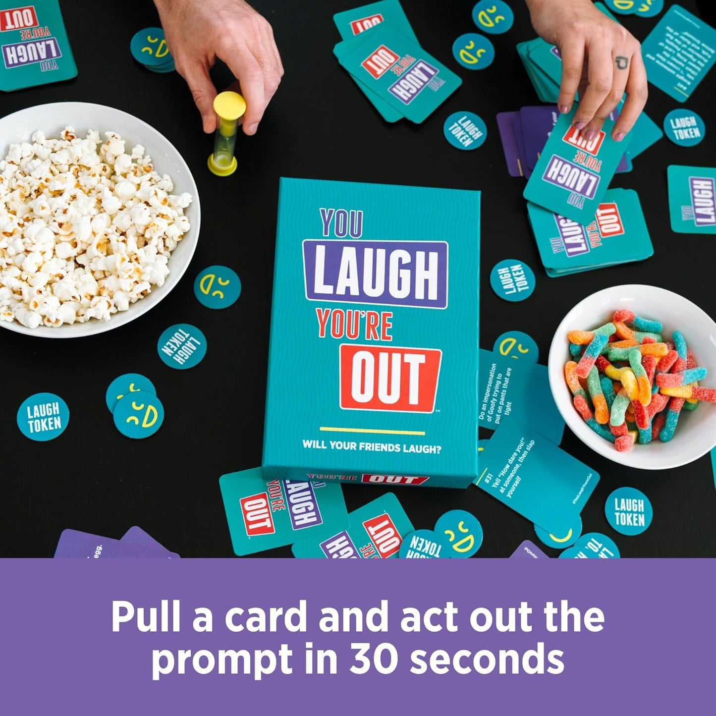 DSS Games You Laugh You're Out [Try Not to Laugh Family Card Game for Adults & Teens | White Elephant Gift for Adults | 125 Prompt Fun Cards for Family Game Nights, Thanksgiving, & Parties Ages 14+]